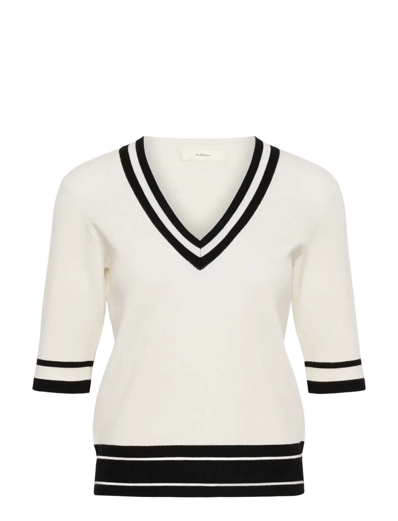 InWear LeenahIW V-Neck Blouse - Kortærmede bluser - VANILLA / BLACK STRIPE / white