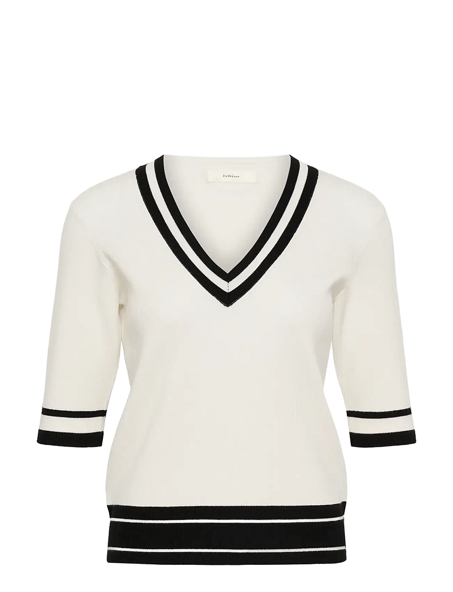 InWear - LeenahIW V-Neck Blouse - lühikeste varrukatega pluusid - vanilla / black stripe - 1