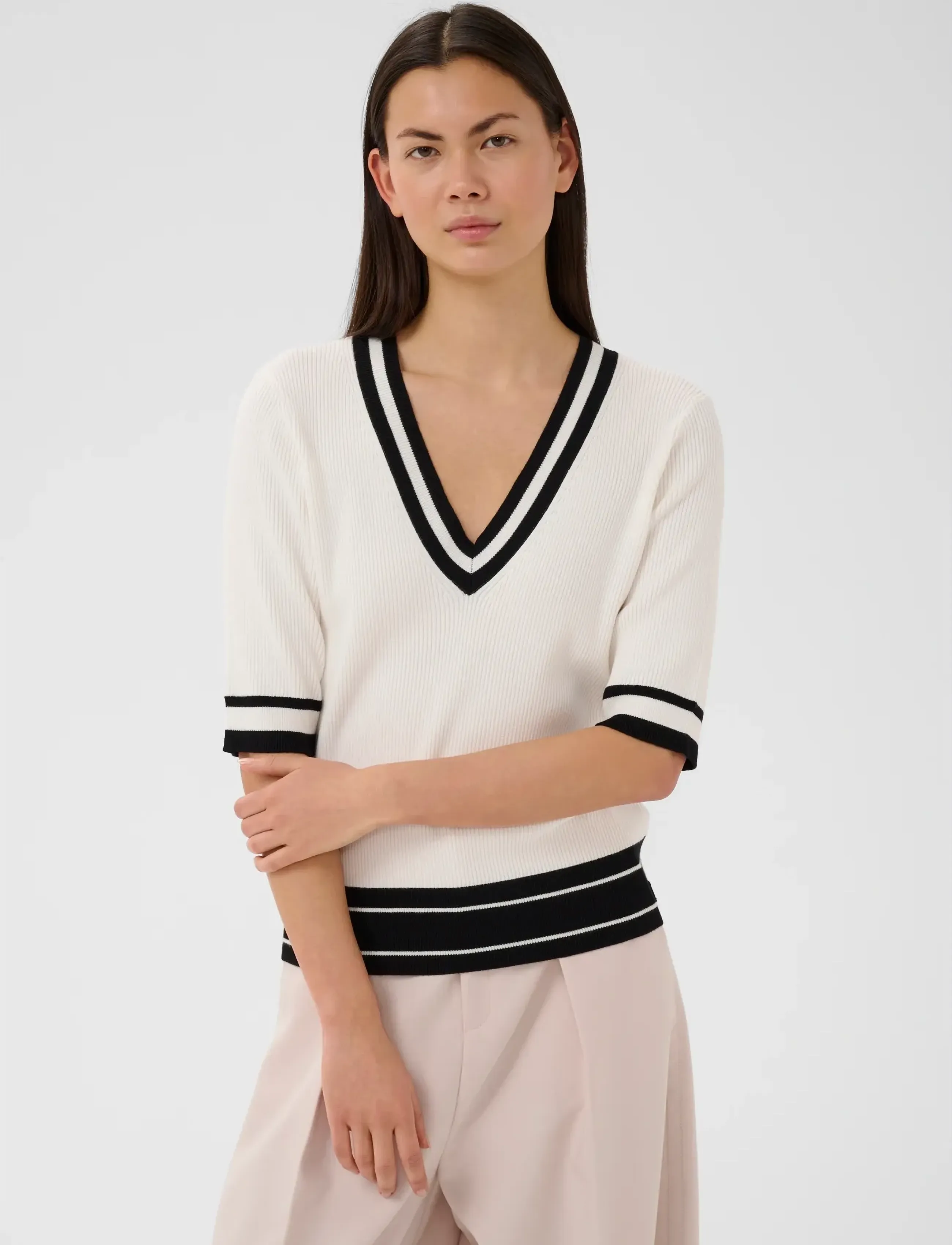 InWear LeenahIW V-Neck Blouse - InWear - VANILLA / BLACK STRIPE / white