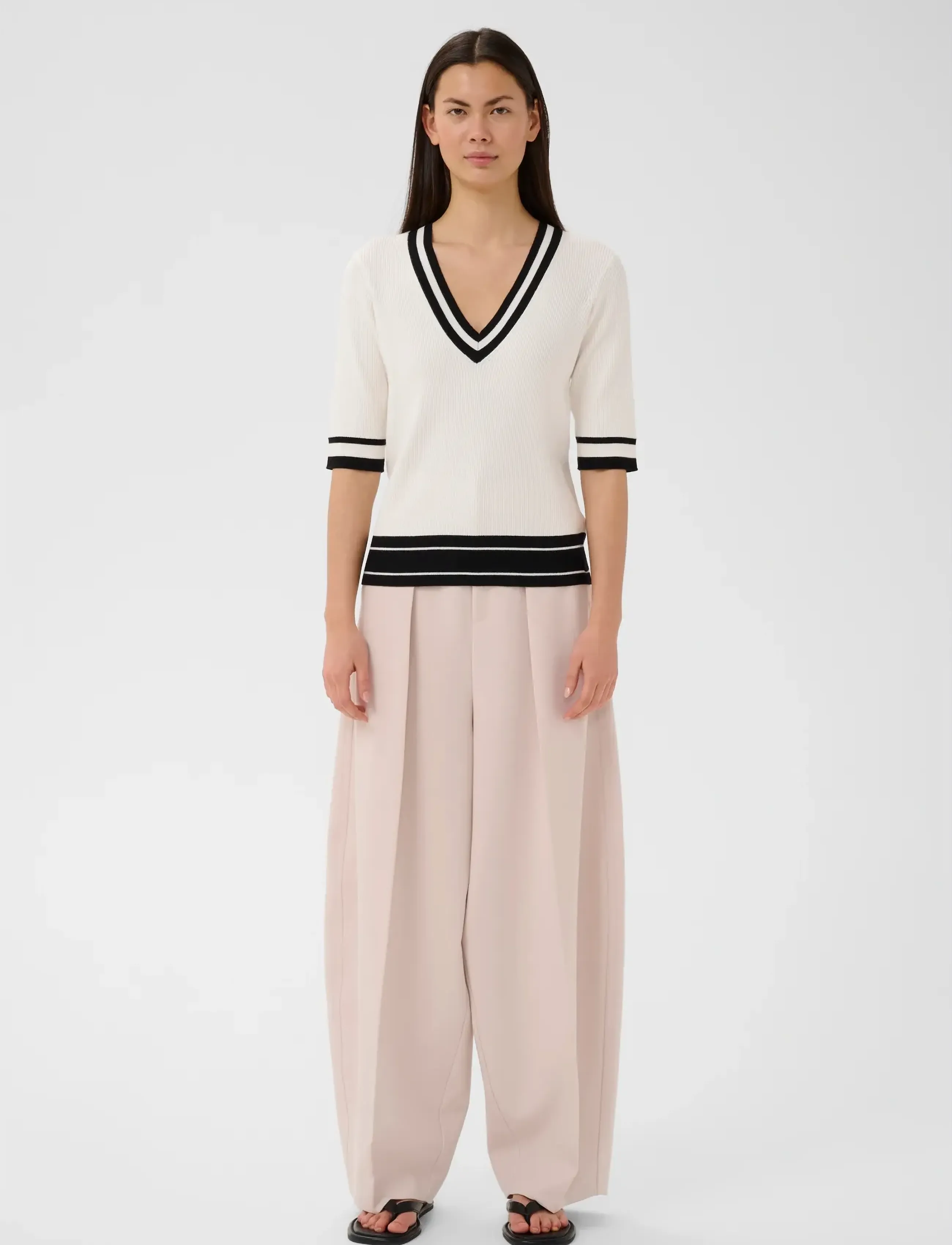 InWear - LeenahIW V-Neck Blouse - bluzki z krótkim rękawem - vanilla / black stripe - 3