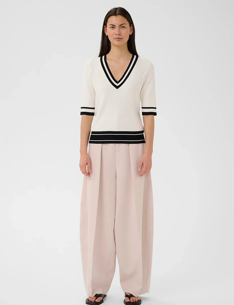 InWear - LeenahIW V-Neck Blouse - lühikeste varrukatega pluusid - vanilla / black stripe - 3