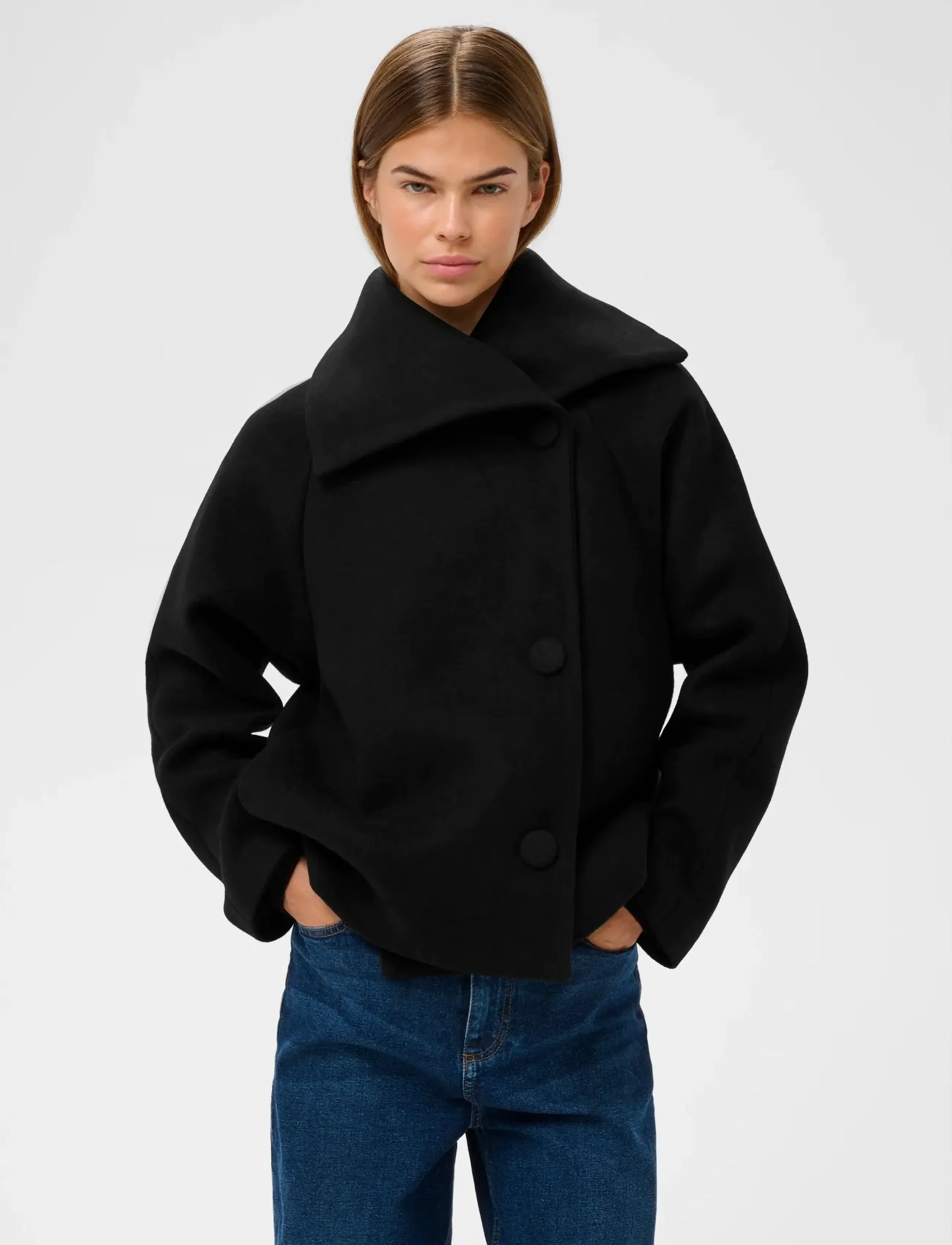 InWear Perryiw Short Coat R, Kvinder, Slå Om Kort Frakke, Sort, Str: 46