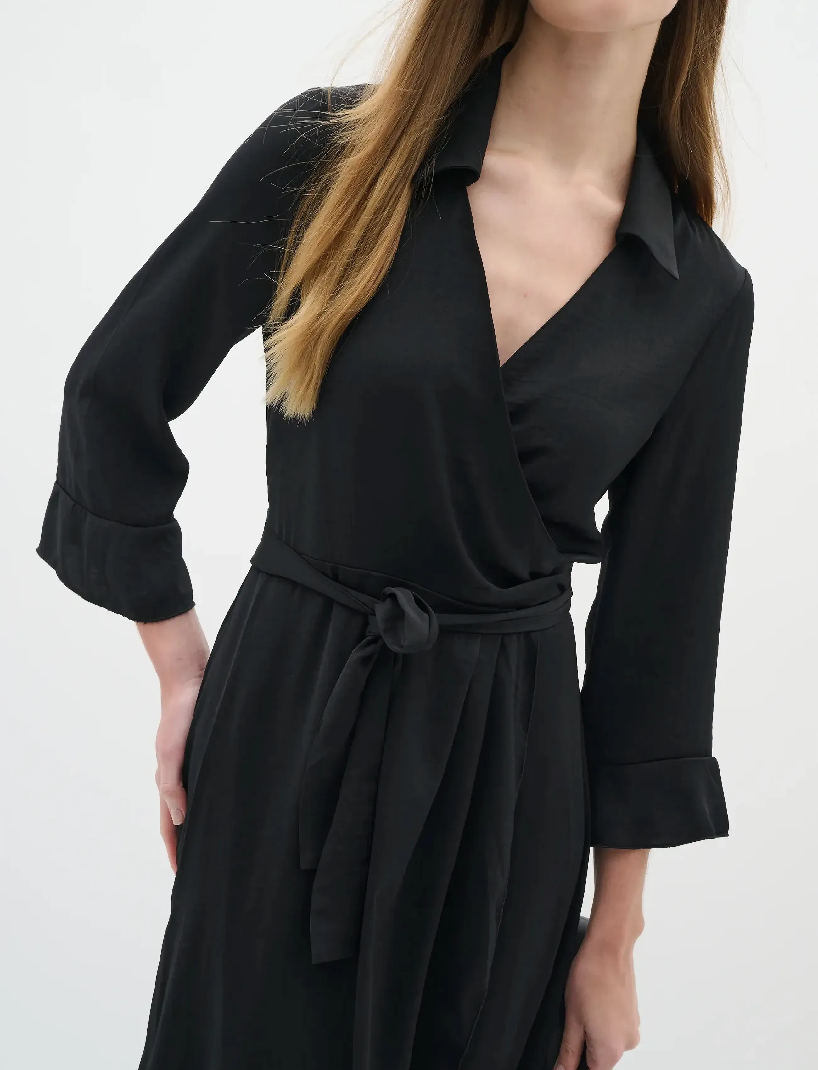 InWear Audaiw Long Dress, Kvinder, Slå Om Lang Kjole, Sort, Str: 44