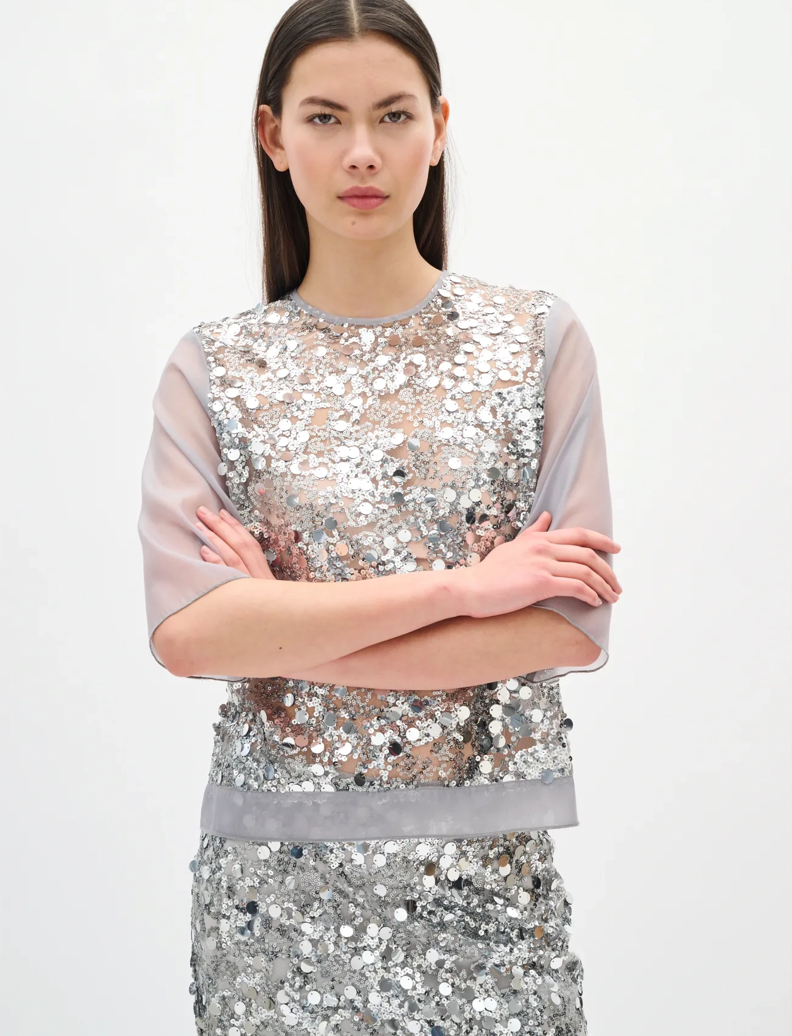InWear Davinaiw Blouse, Kvinder, Paillet Bluse, Sølv, Str: 40