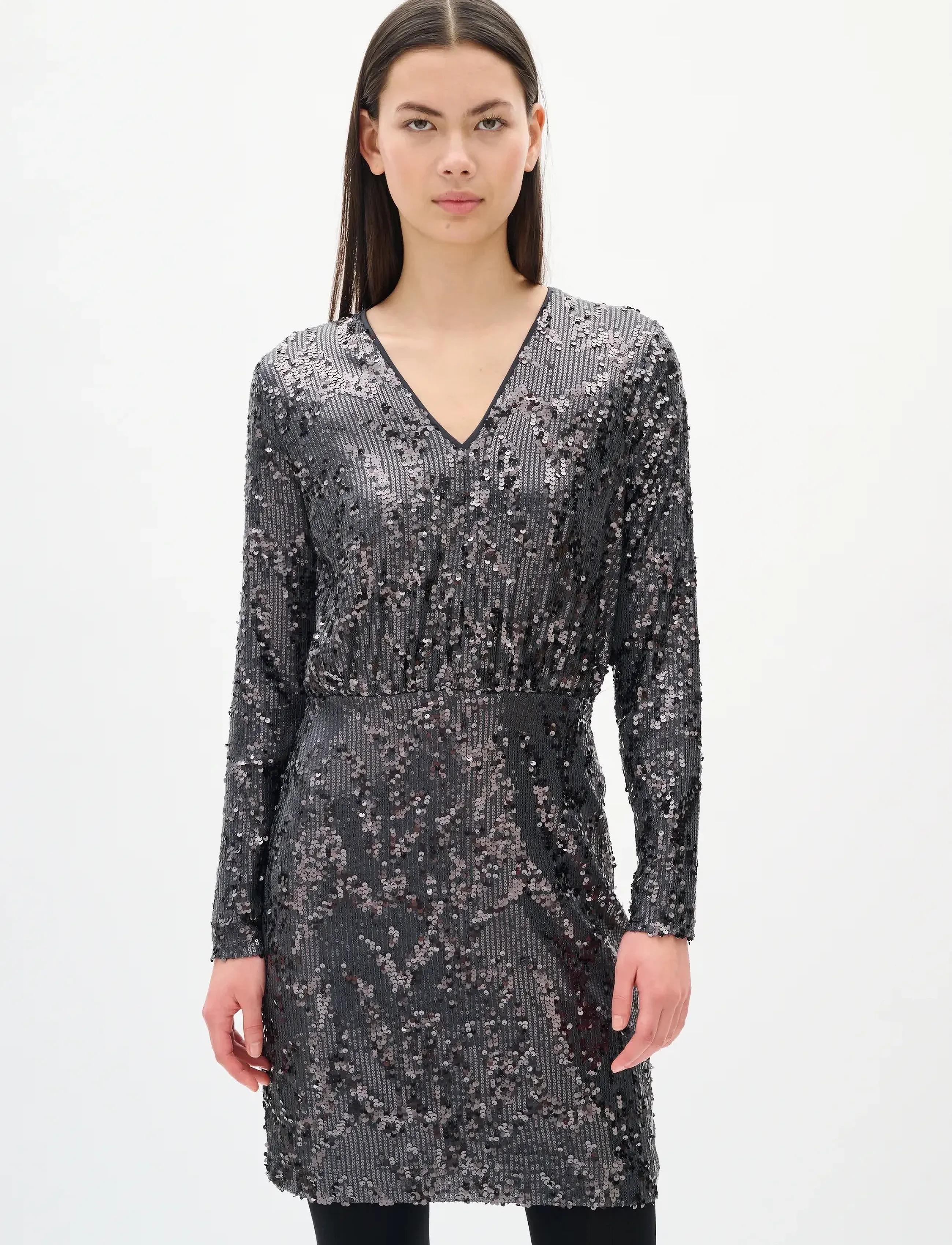 InWear Kimbaiw Dress, Kvinder, Langærmet Paillet Minikjole, Sort, Str: M