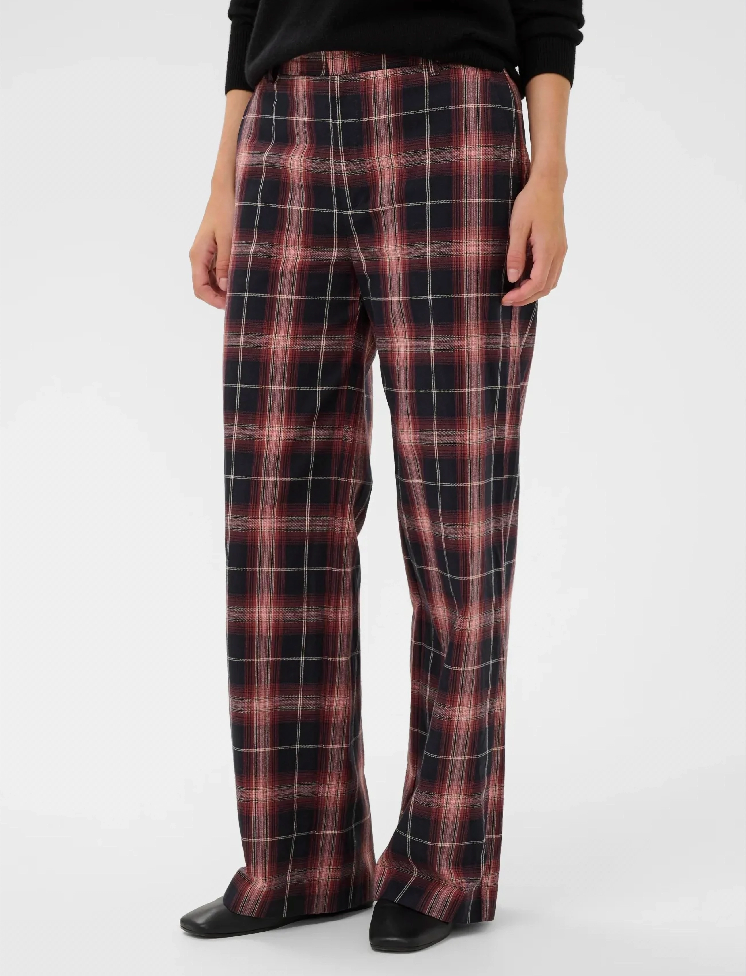 InWear CALROSEIW PANT - Kontorskläder - LIGHT PINK TWILL CHECK / red