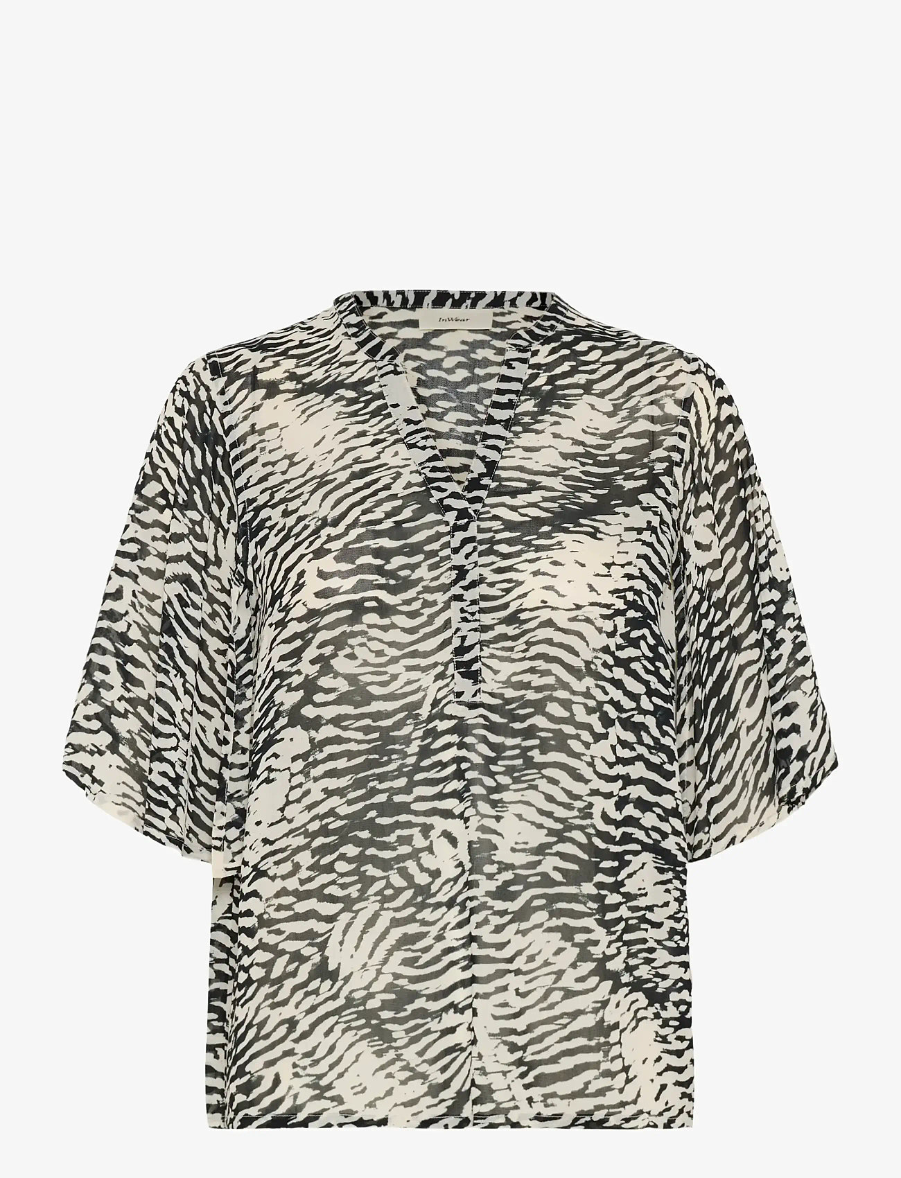 InWear - LYONIW TOP - lühikeste varrukatega pluusid - black wavy structure - 1