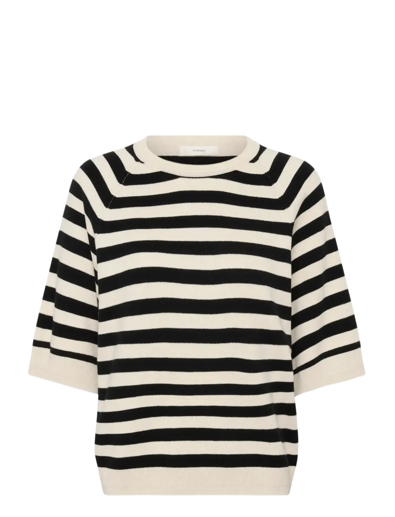 InWear MADIEIW TEE - Strickmode - BLACK / WHISPER WHITE STRIPE / black