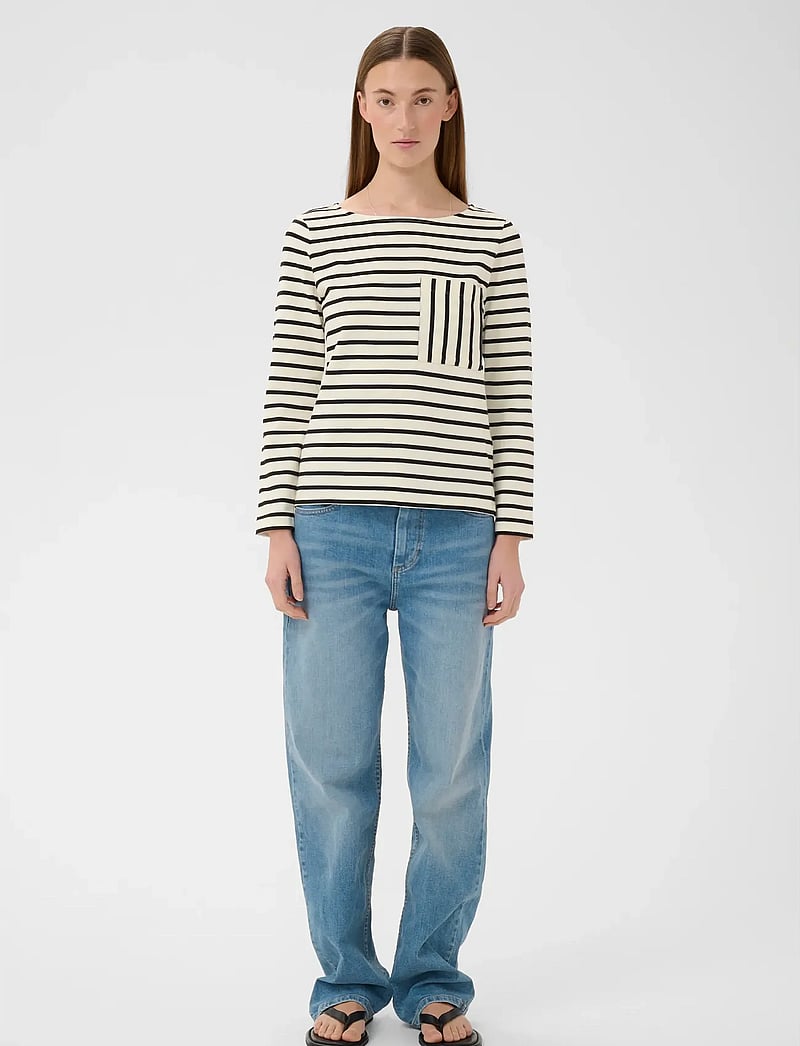 InWear - DELLAIW T-SHIRT - pikkade varrukatega alussärgid - whisper white / black stripe - 3