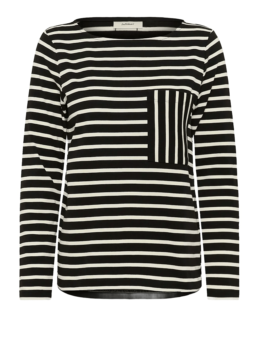 InWear - DELLAIW T-SHIRT - langärmlige tops - black / whisper white stripe - 1