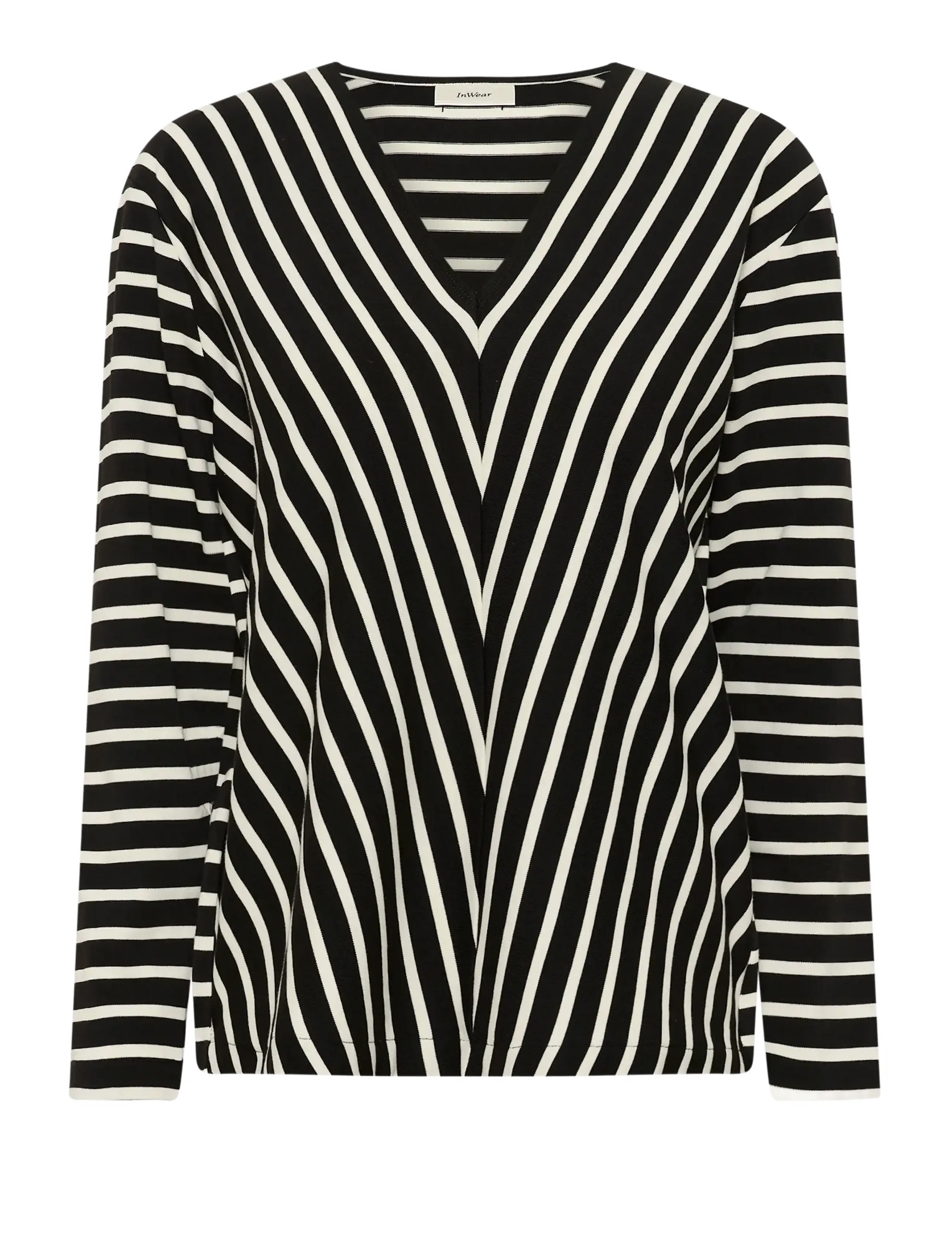 InWear DELLAIW V-NECK T-SHIRT - Kleding - BLACK / WHISPER WHITE STRIPE / black