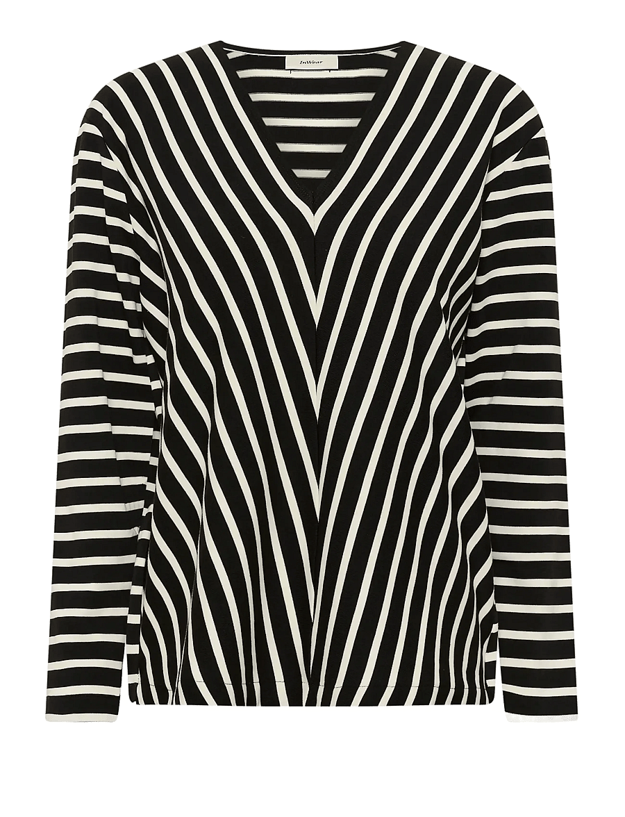 InWear - DELLAIW V-NECK T-SHIRT - langärmlige tops - black / whisper white stripe - 1