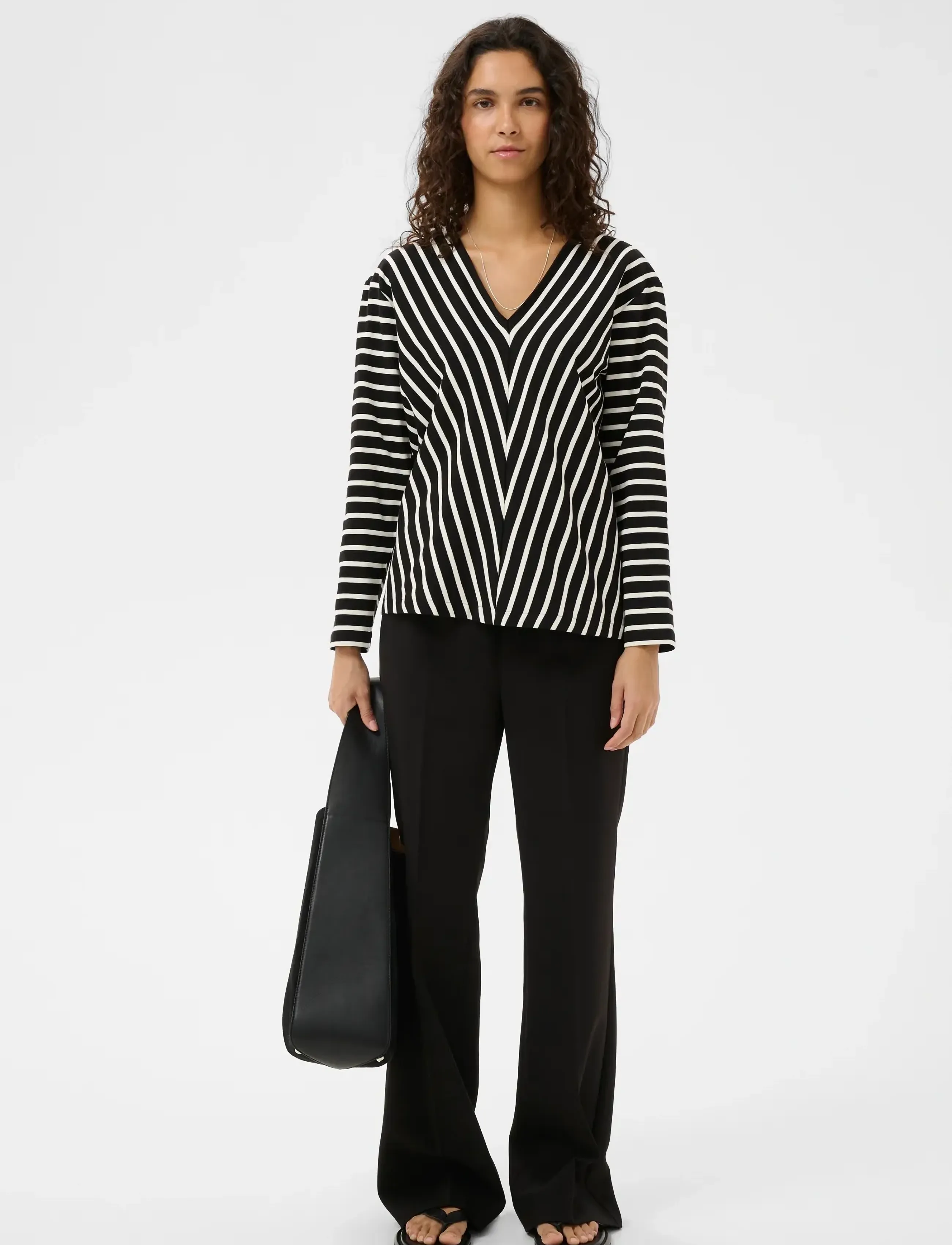 InWear - DELLAIW V-NECK T-SHIRT - langerma toppar - black / whisper white stripe - 3