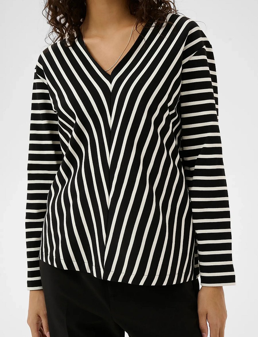 InWear - DELLAIW V-NECK T-SHIRT - langärmlige tops - black / whisper white stripe - 5