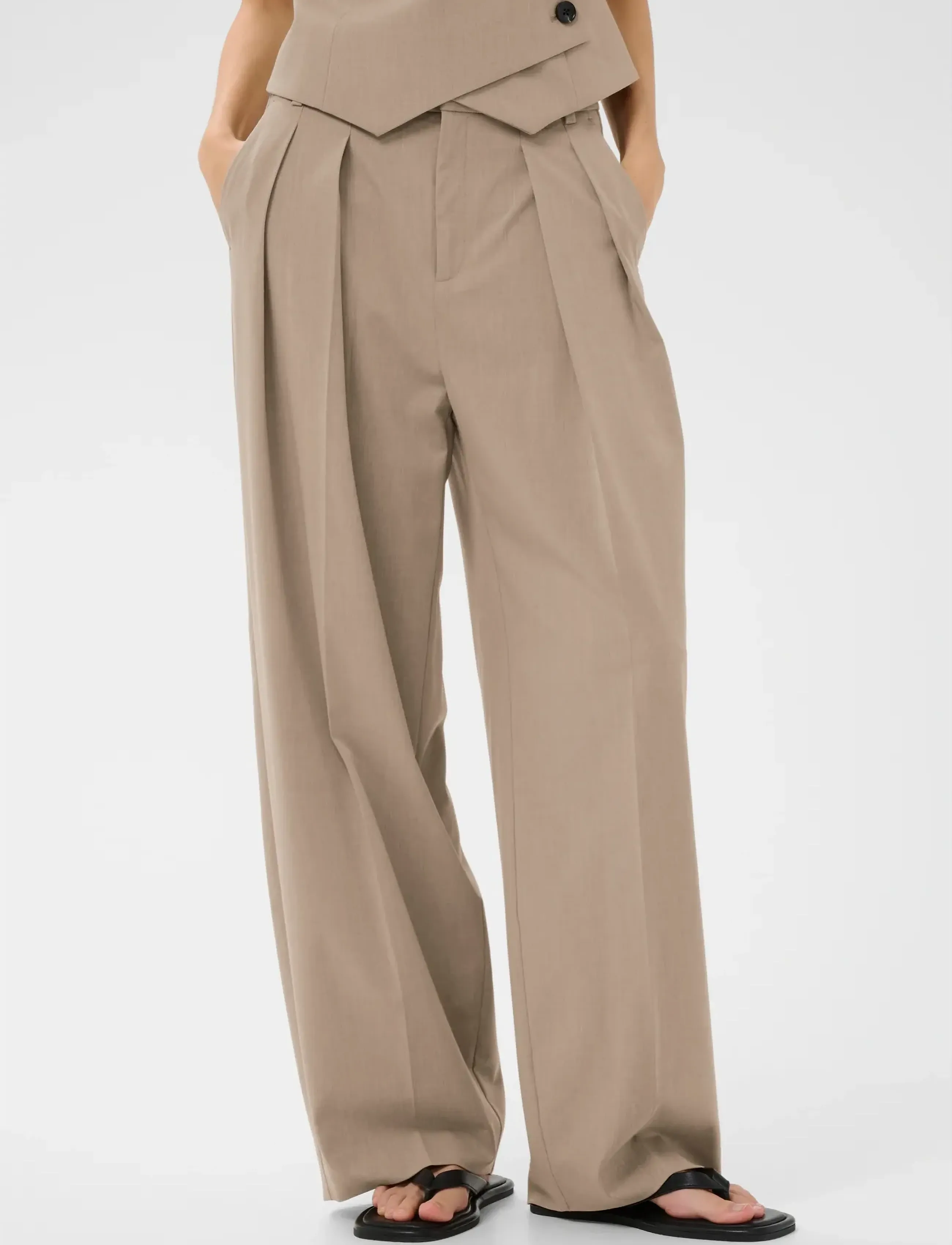 InWear CIERRAIW WIDE PANT - Trousers - CORNSTALK MELANGE / beige