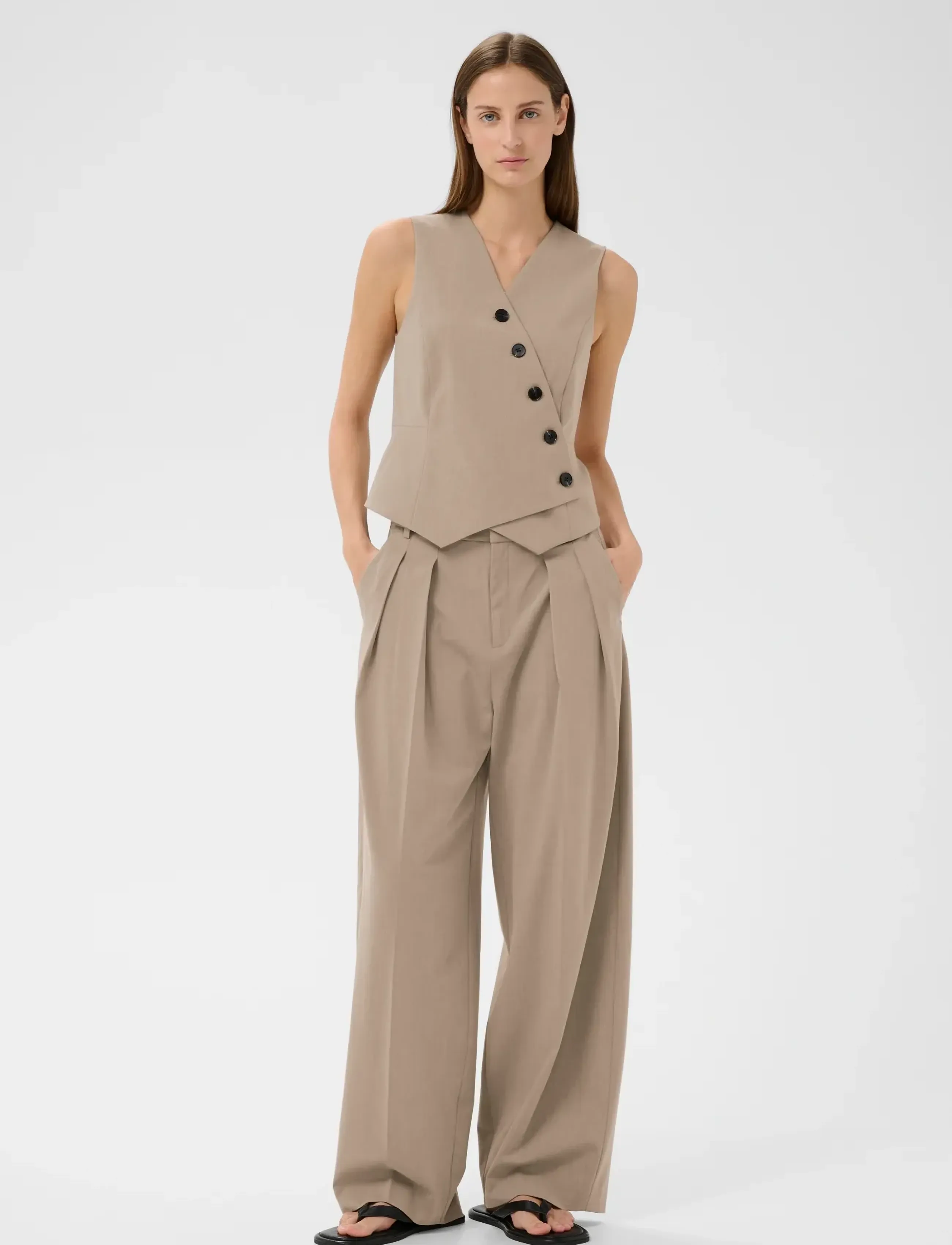 InWear CIERRAIW WIDE PANT - Trousers - CORNSTALK MELANGE / beige