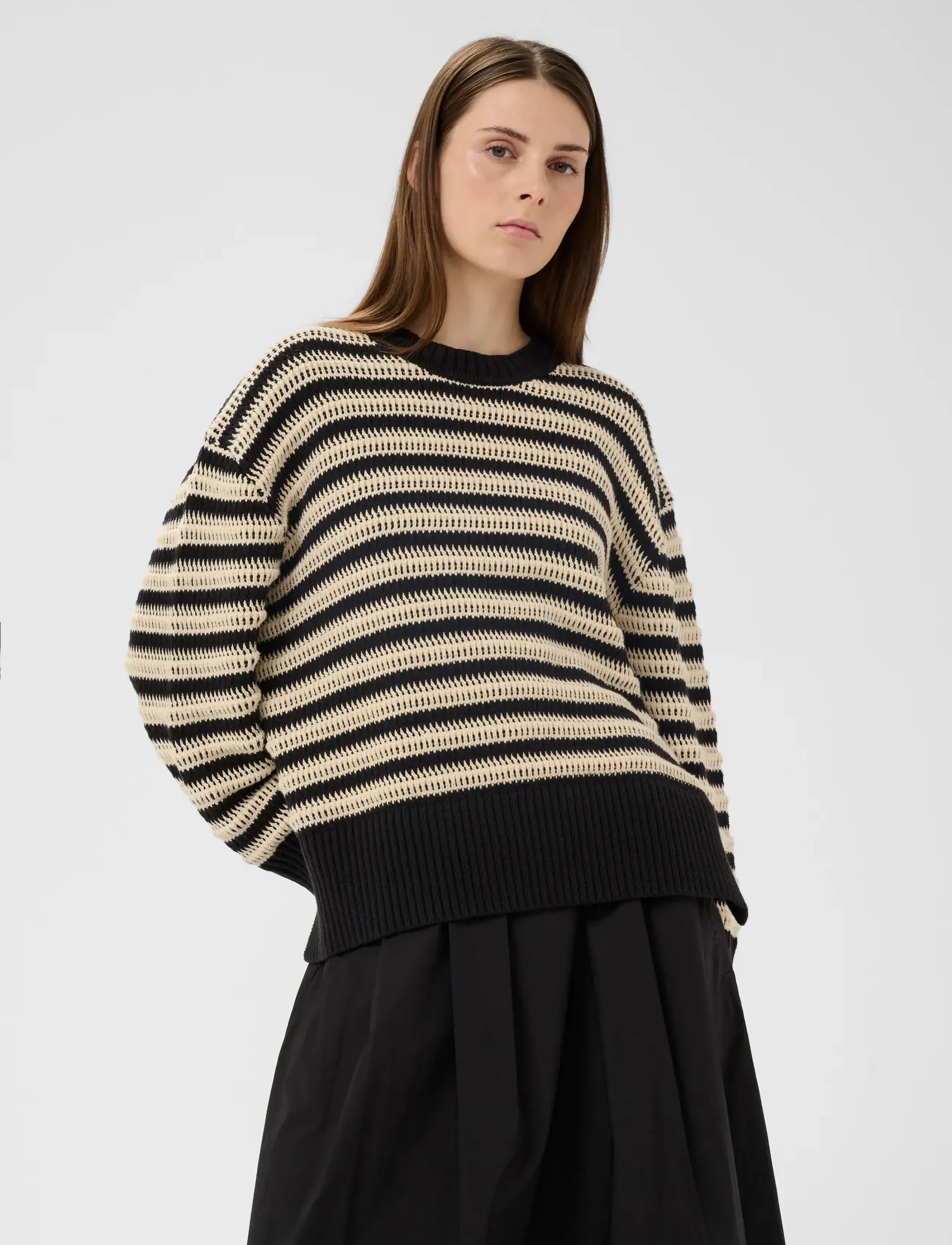 InWear Moskaiw Pullover, Kvinder, Stribet Strikket Pullover, Sort, Str: M