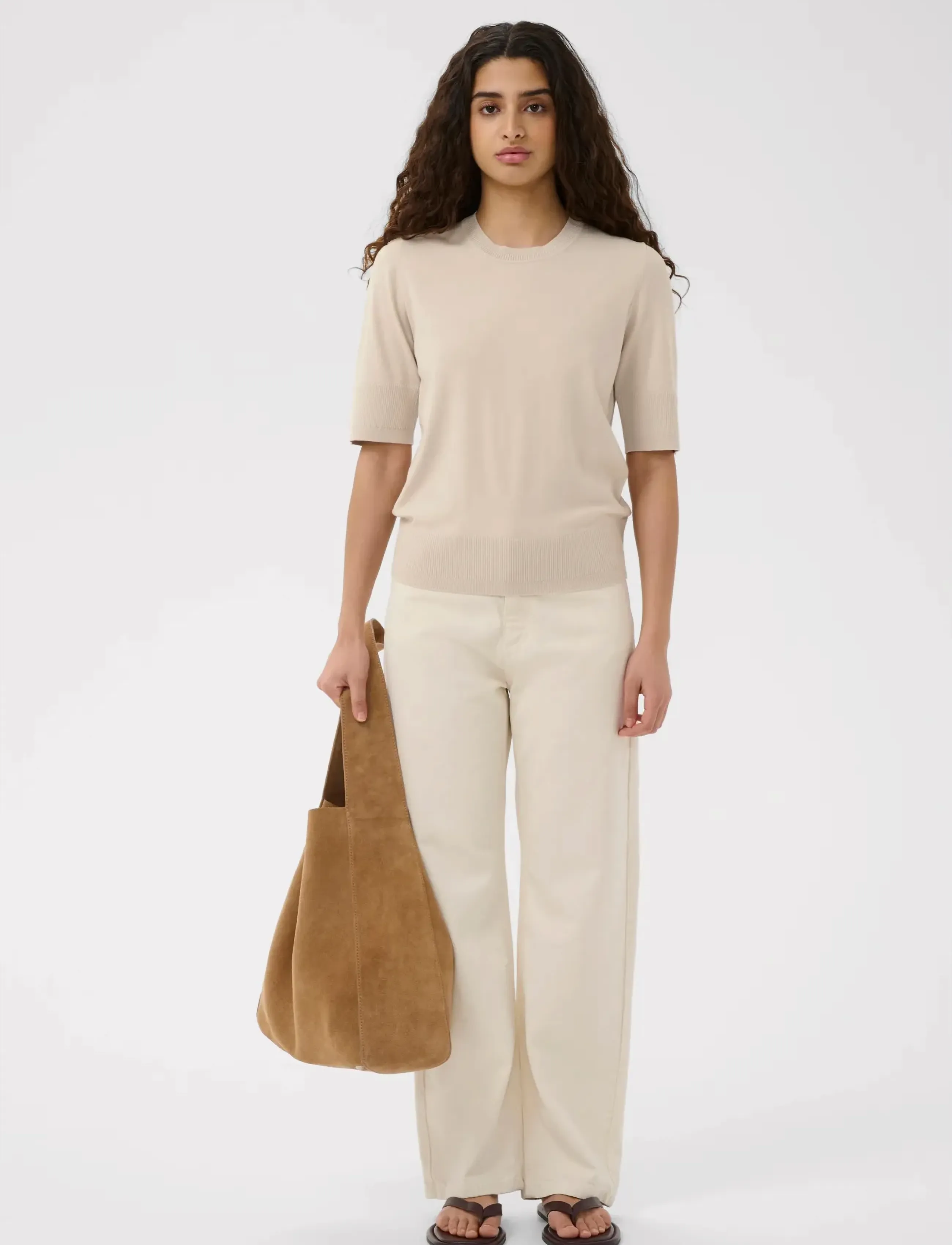 InWear Mikoiw Core Tee, Kvinder, Kortærmet Strik T-shirt, Beige, Str: XXL