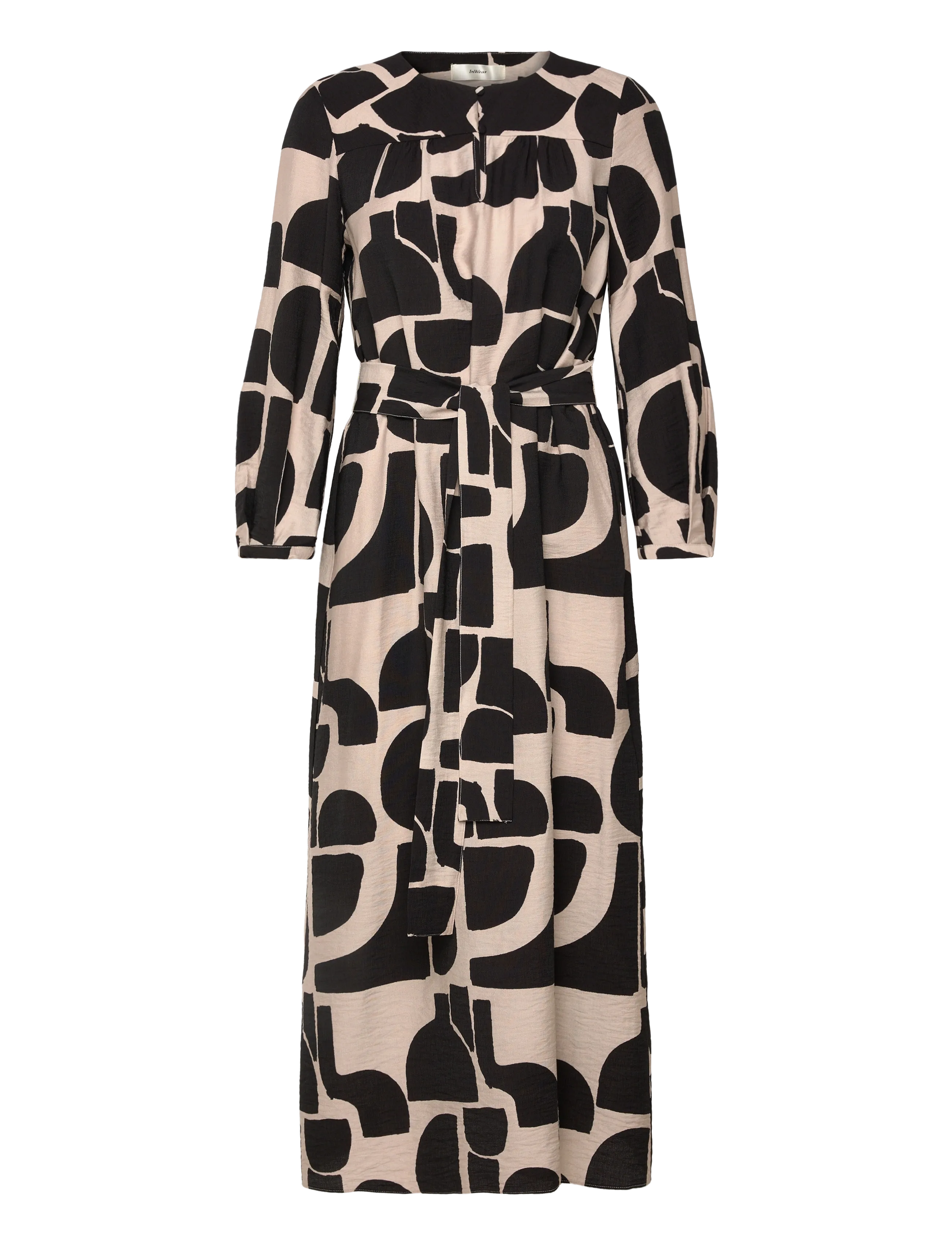 InWear LYNNIW BELTED DRESS - Kläder - BLACK SOFT BLOCKS / black