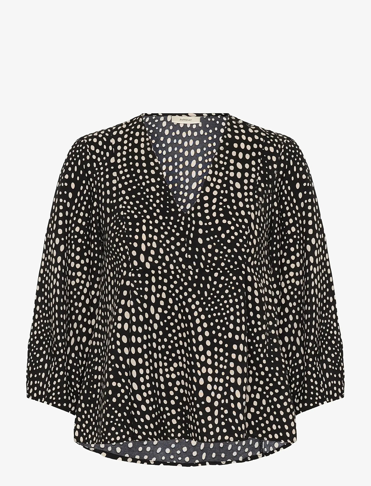 InWear - LIBERTYIW V-NECK - long sleeved blouses - black faded dot - 1