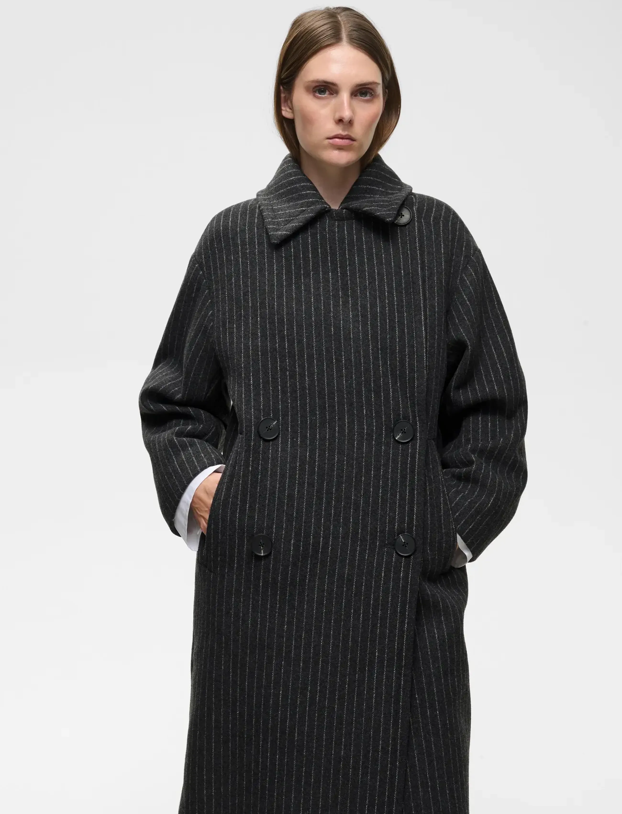 InWear ZORAHIW DB COAT PINSTRIPED - Nordischer Stil - DARK GREY MELANGE PINSTRIPE / grey
