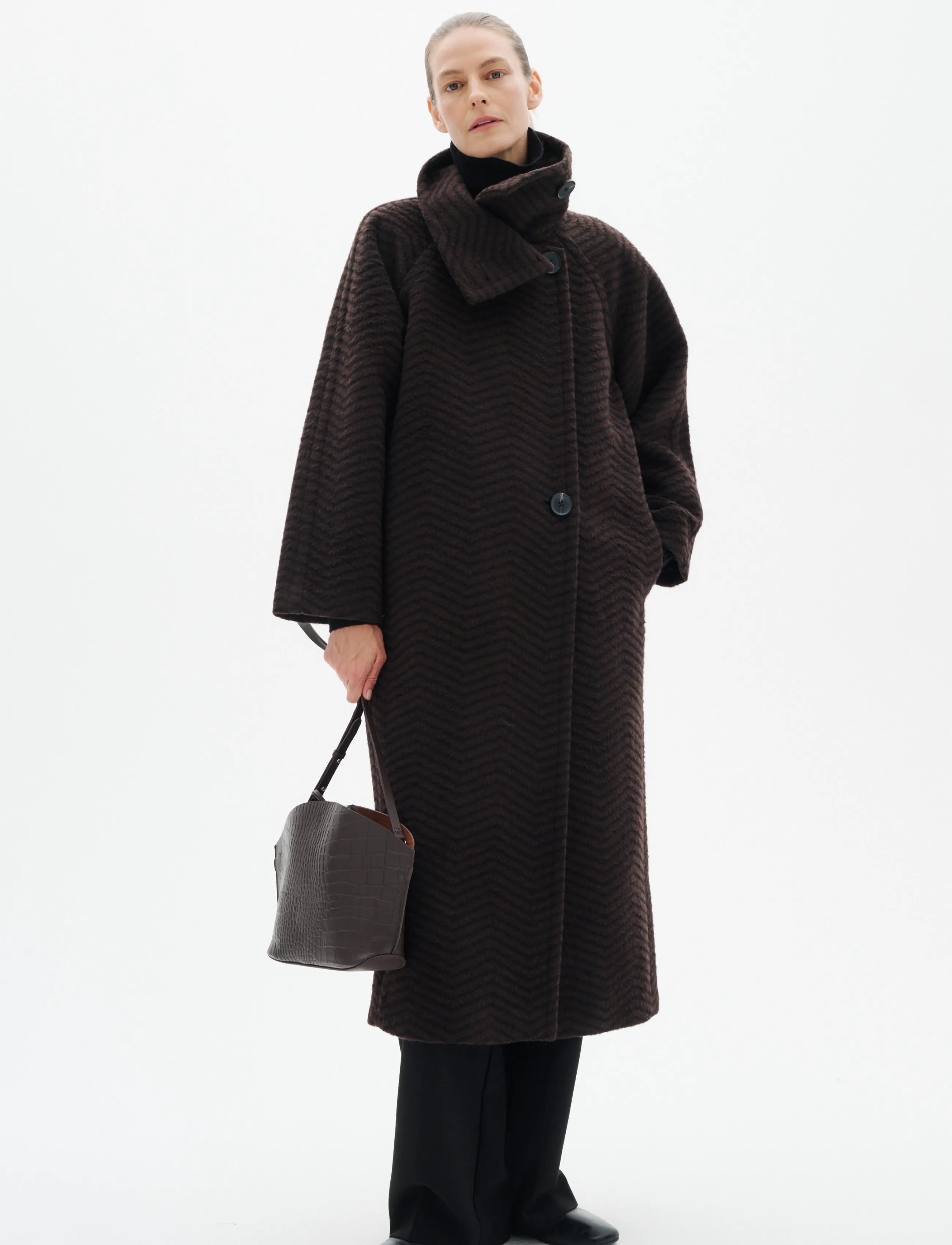 InWear ZASCHAIW COLLAR COAT - Tøj - BLACK / BROWN HERRINGBONE / brown