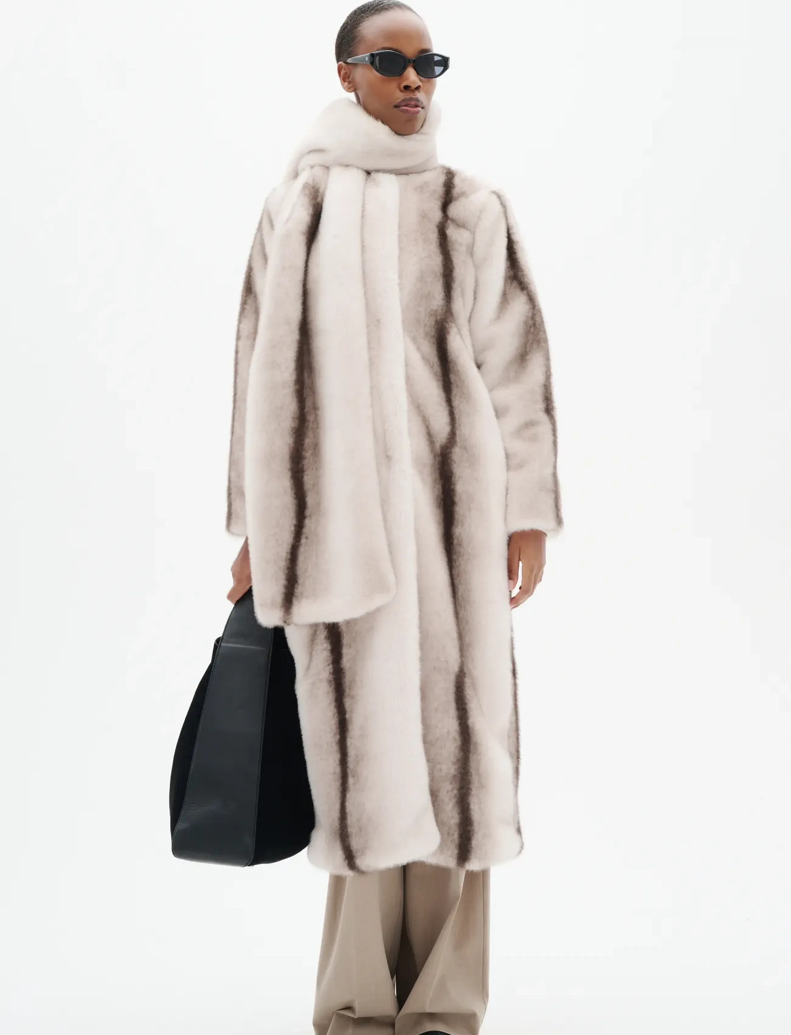 InWear ZABELLEIW LONG COAT - Tøj - FAUX FUR STRIPE / cream