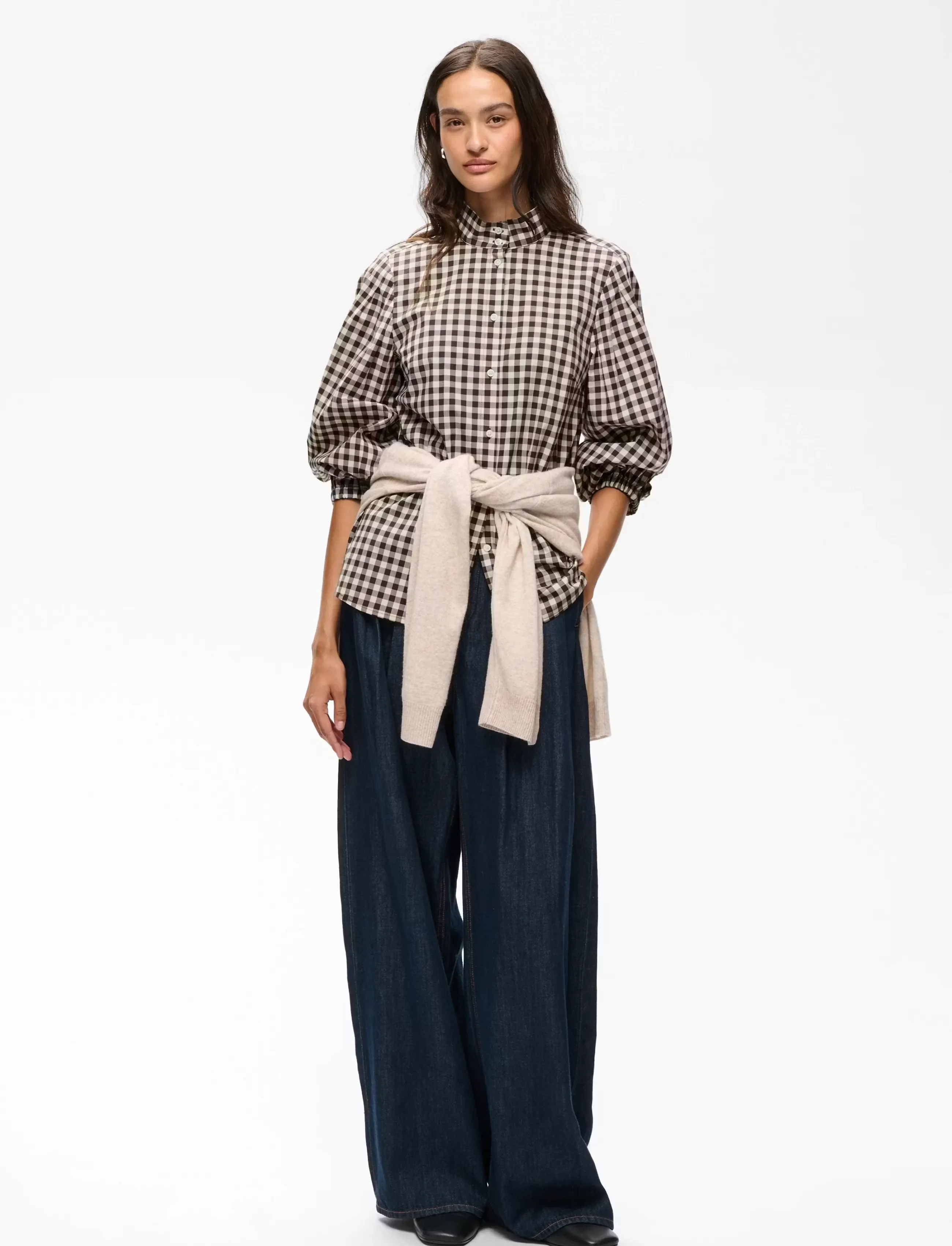 InWear HAIMAIW HIGH NECK SHIRT - Langærmede skjorter - GINGHAM CHOKO TORT/PEARL IVORY / brown