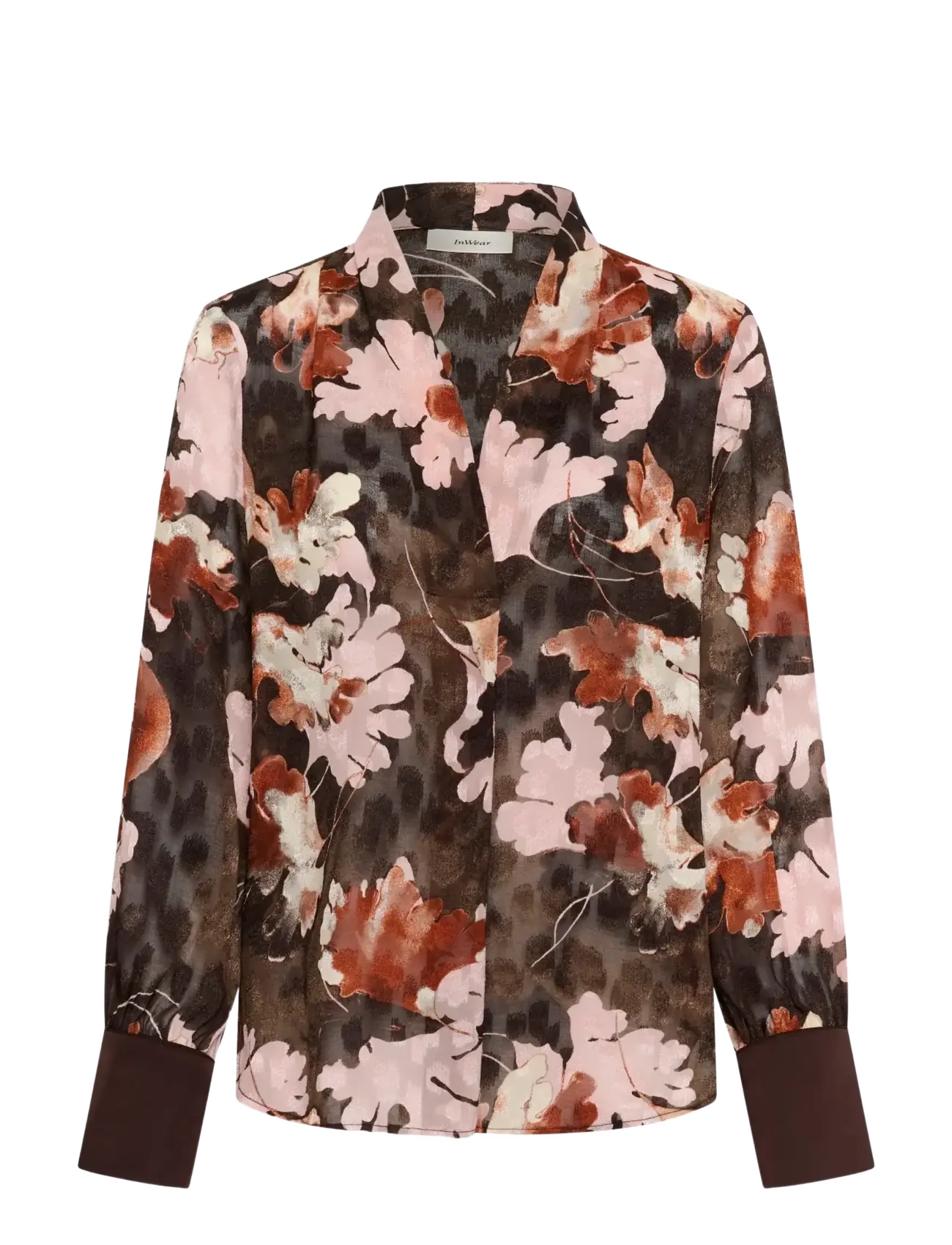 InWear MASONIW V-NECK BLOUSE - Streetwear - BROWN W PINK FALL LEAVES / brown