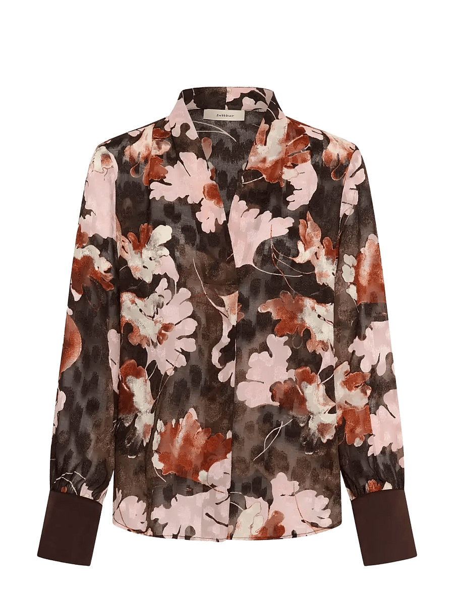 InWear - MASONIW V-NECK BLOUSE - long sleeved blouses - brown w pink fall leaves - 0