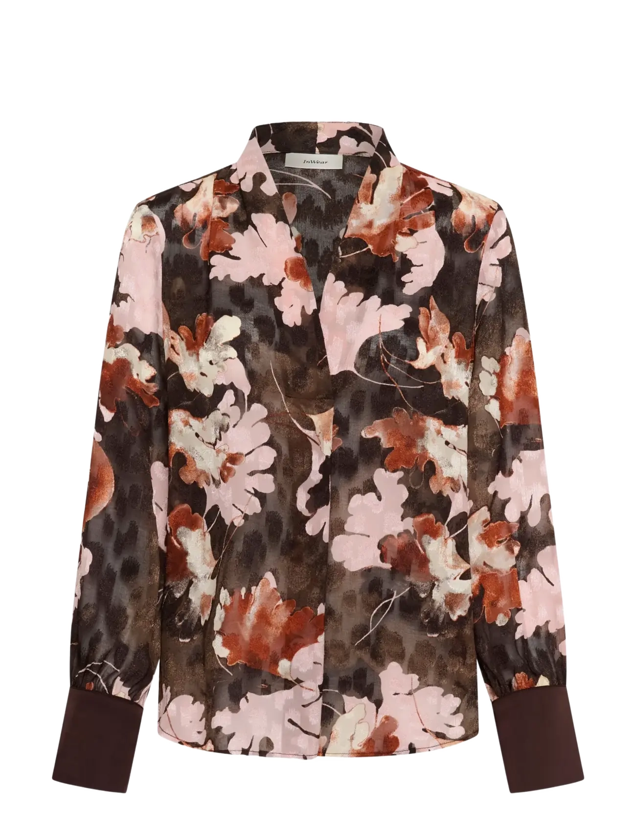 InWear MASONIW V-NECK BLOUSE - Bluser & Skjorter - BROWN W PINK FALL LEAVES / brown
