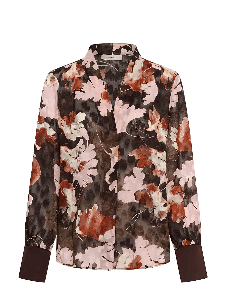 InWear - MASONIW V-NECK BLOUSE - bluzki z długimi rękawami - brown w pink fall leaves - 1