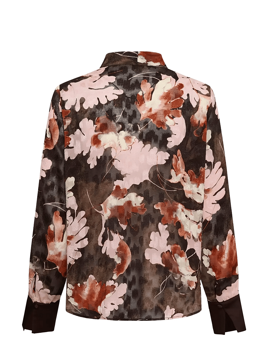InWear - MASONIW V-NECK BLOUSE - long sleeved blouses - brown w pink fall leaves - 1