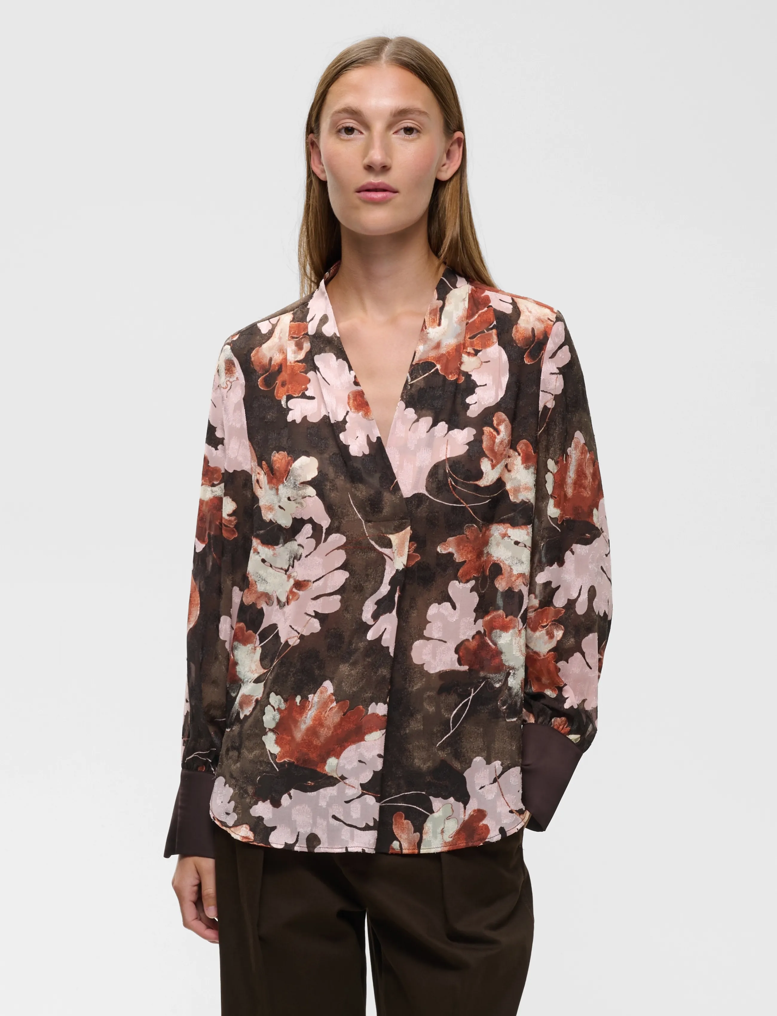 InWear MASONIW V-NECK BLOUSE - InWear - BROWN W PINK FALL LEAVES / brown