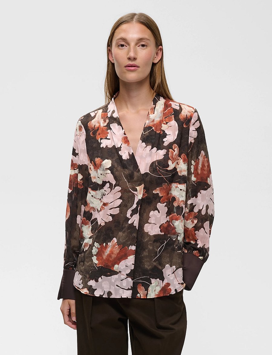 InWear - MASONIW V-NECK BLOUSE - pikkade varrukatega pluusid - brown w pink fall leaves - 0