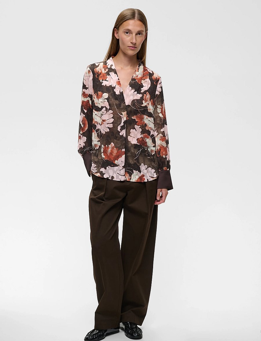 InWear - MASONIW V-NECK BLOUSE - pikkade varrukatega pluusid - brown w pink fall leaves - 5