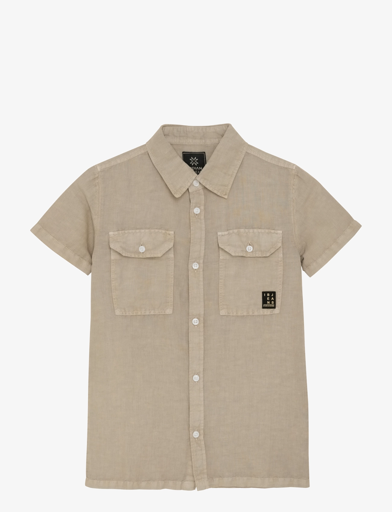 Indian Blue Jeans Shirt Short Sleeve Linen Look - Overdele - COBBLESTONE / beige