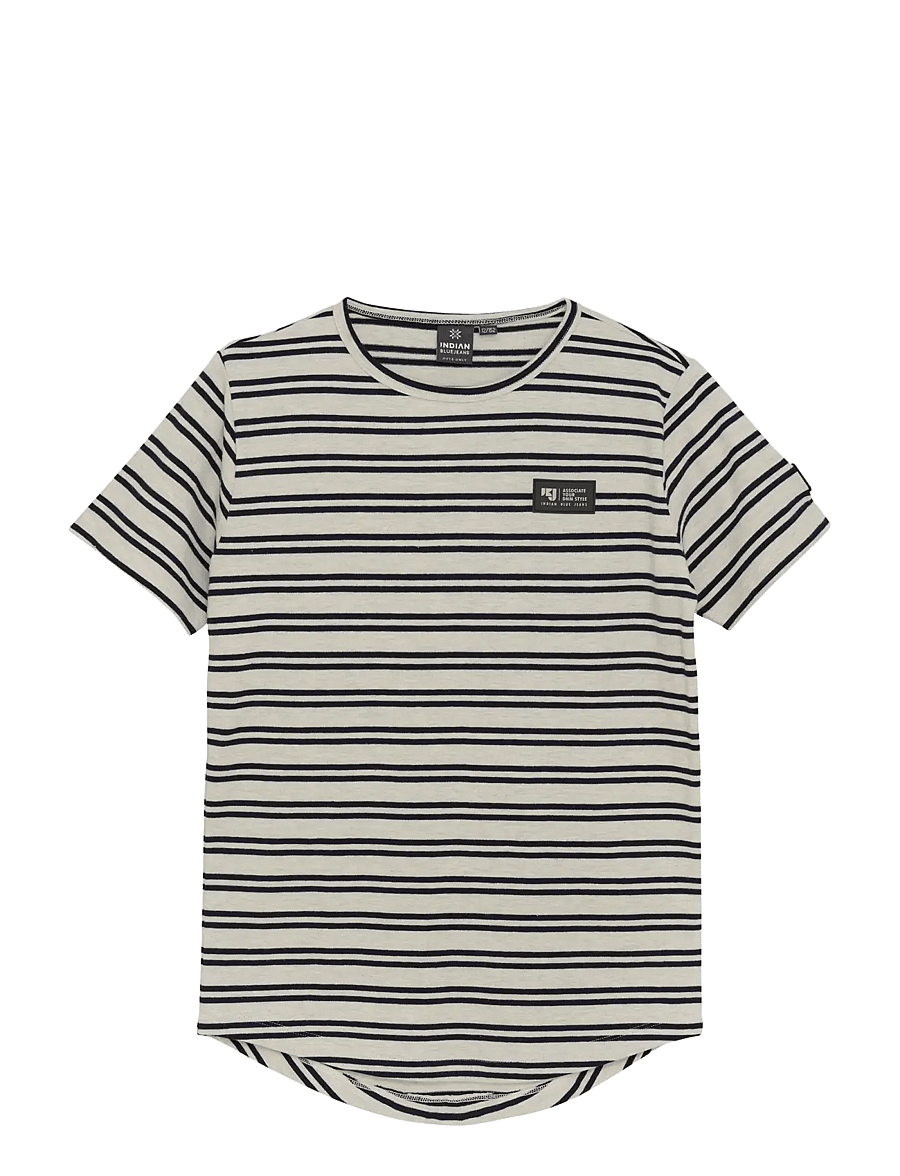 Indian Blue Jeans - T-Shirt Stripe Badge - kurzärmelige - light grey melange - 1