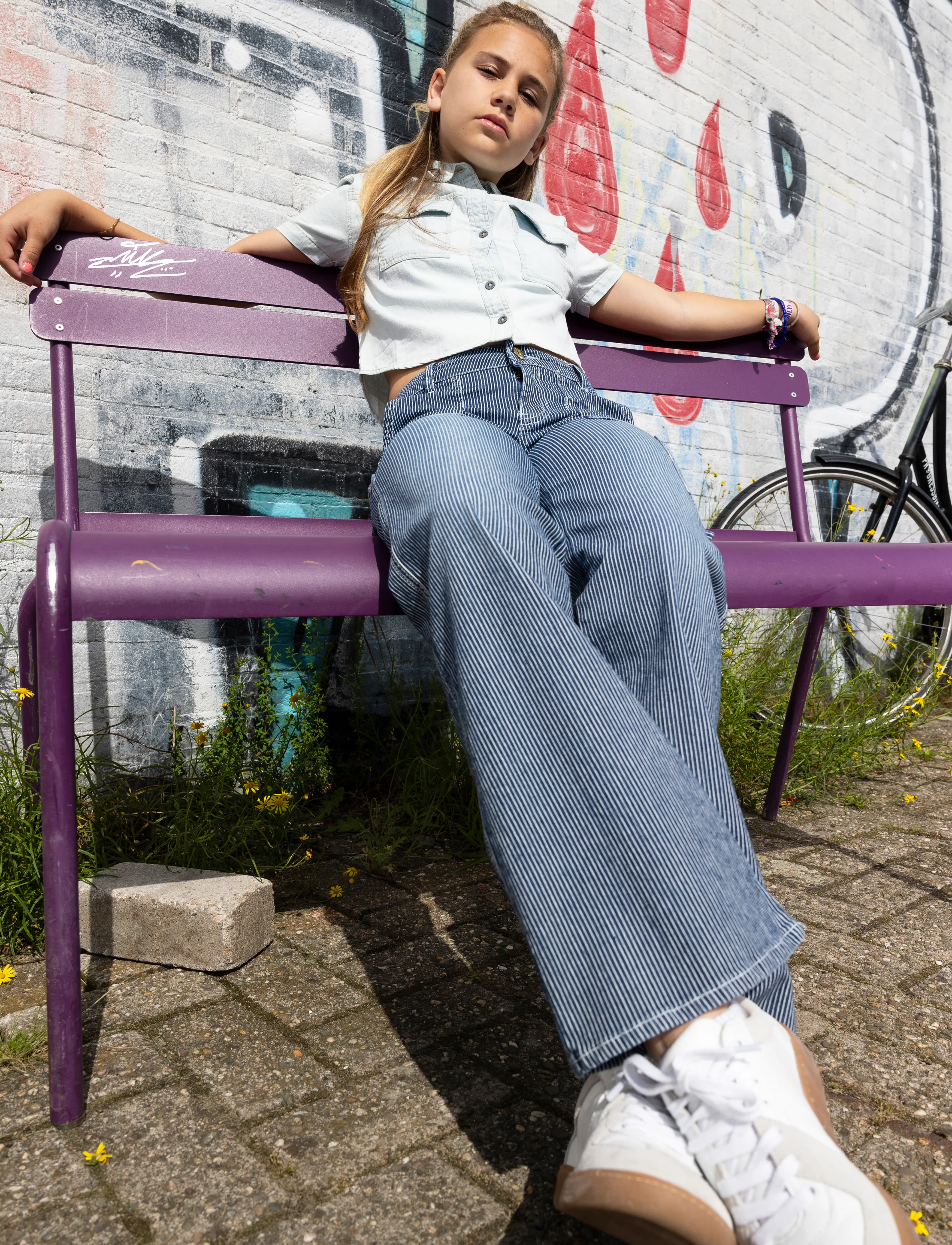 Indian Blue Jeans Wide Worker Striped Pants - Underdele - BLUEPRINT / blue