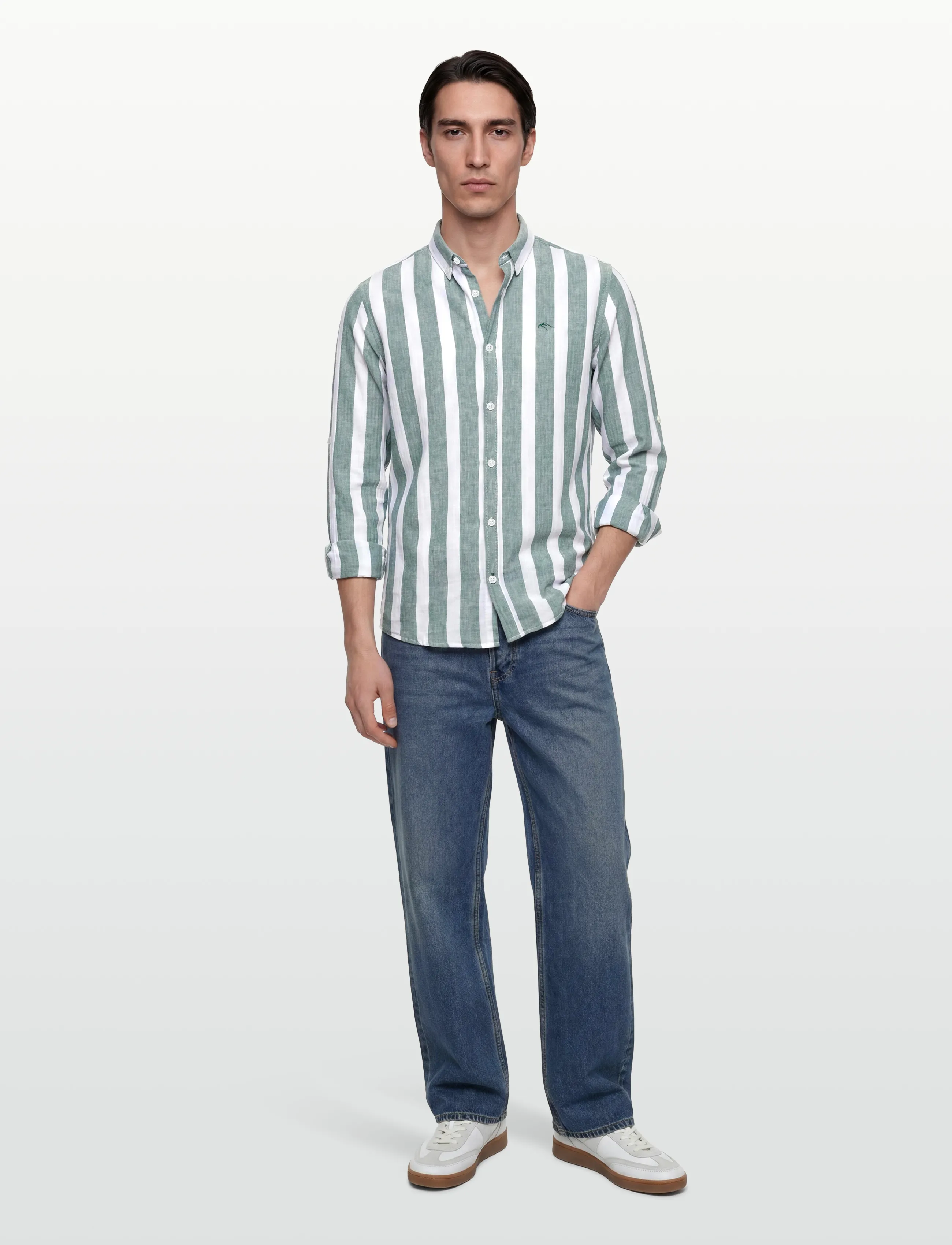 INDICODE INDonuld - Skjortor - SMOKE PINE / white