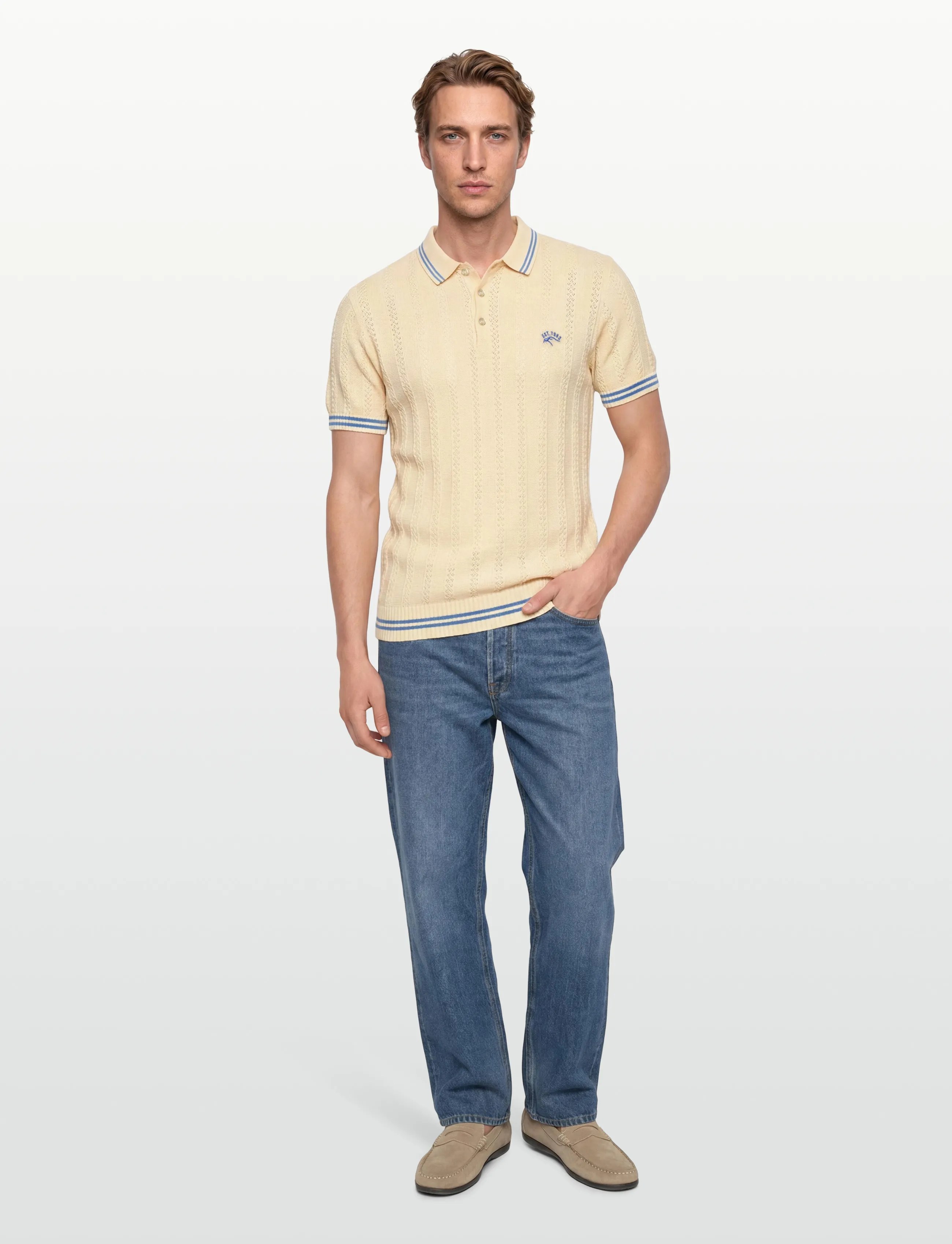 INDICODE Inlunn, Mænd, Strikket Polo Shirt, Cream, Str: L