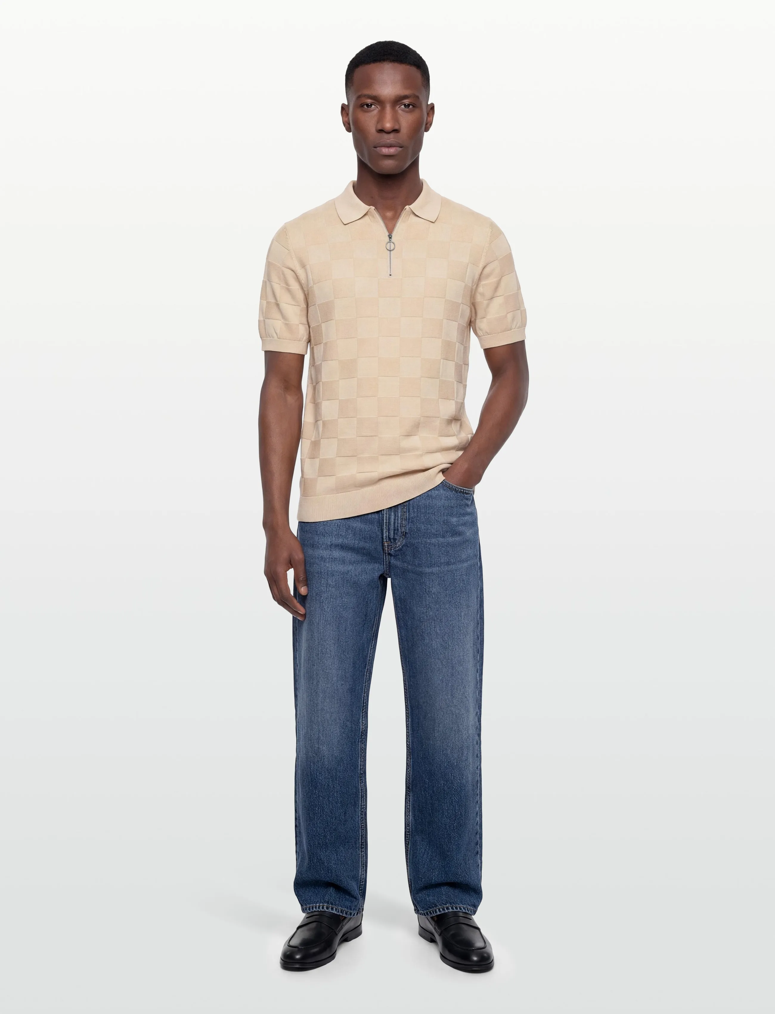 INDICODE Infrans Polo, Mænd, Ternet Quarter Zip Polo Skjorte, Cream, Str: XL
