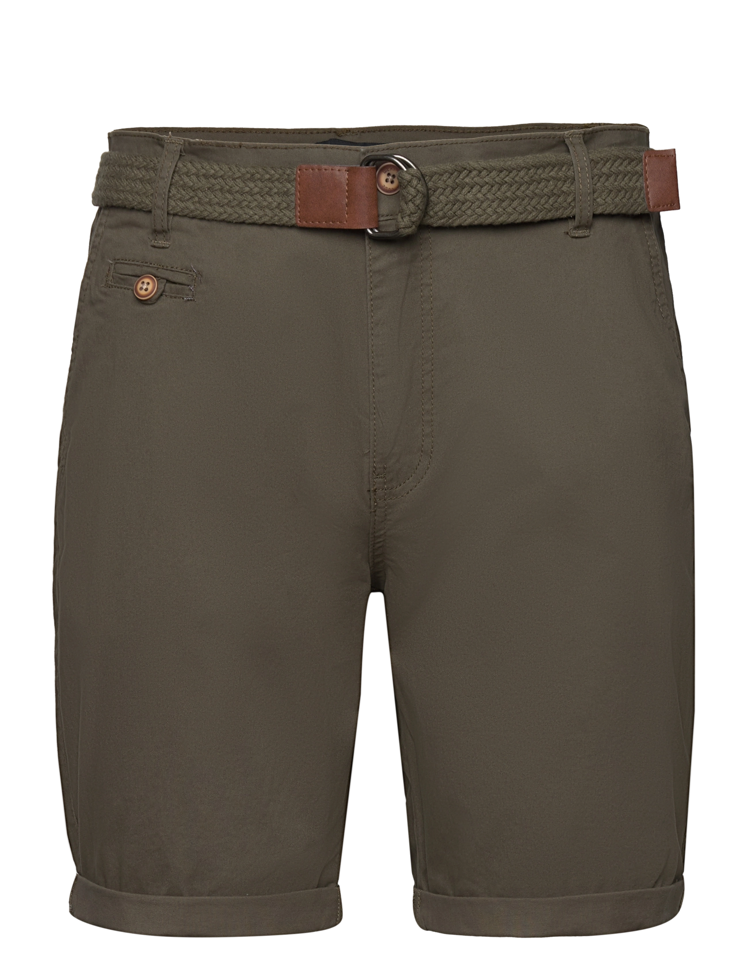 INDICODE Inconor, Mænd, Chino Shorts Med Flettet Bælte, Kakigrøn, Str: M