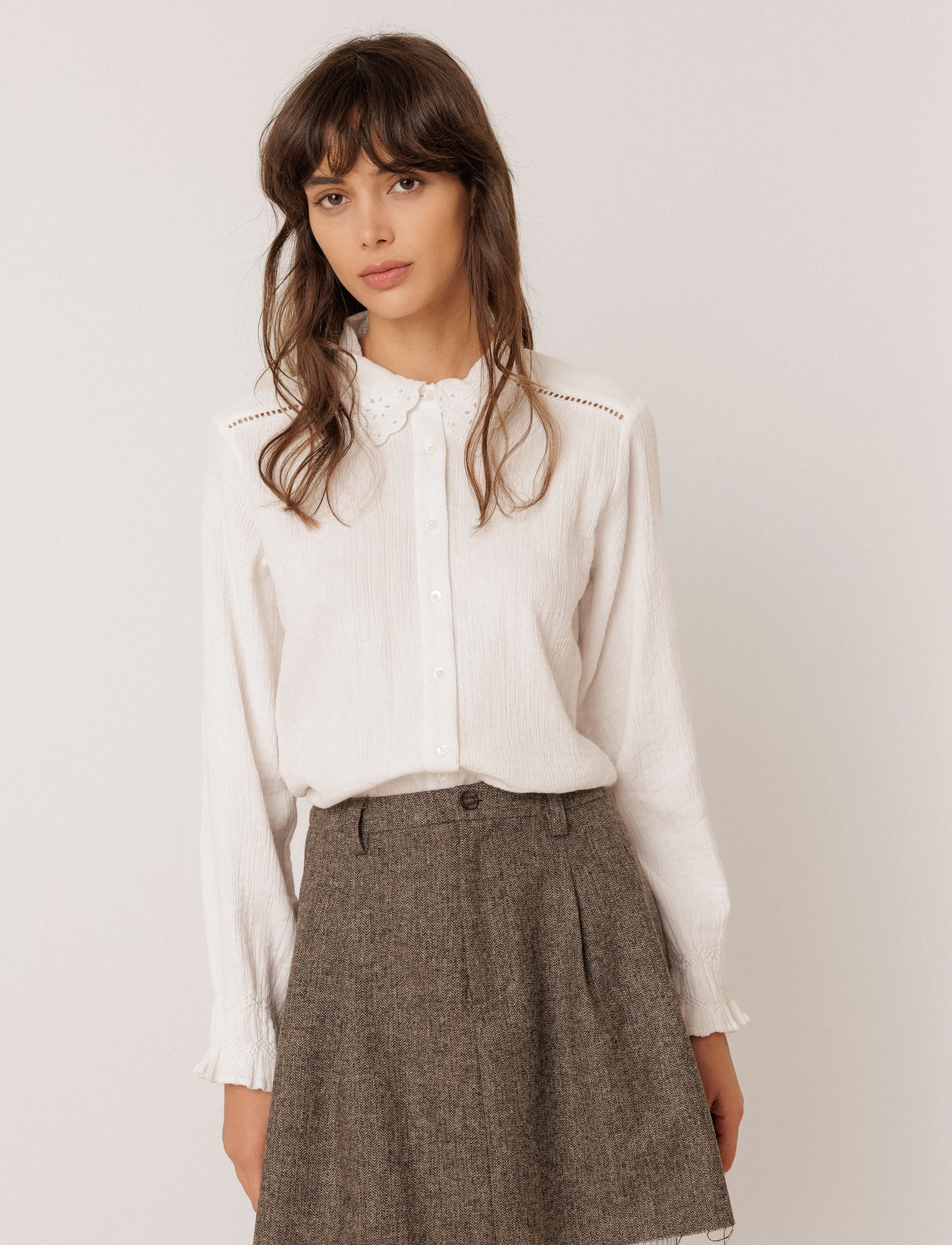 INDI&COLD Vi26Bk160, Damen, Rüschenbluse, Weiß, Gr.M