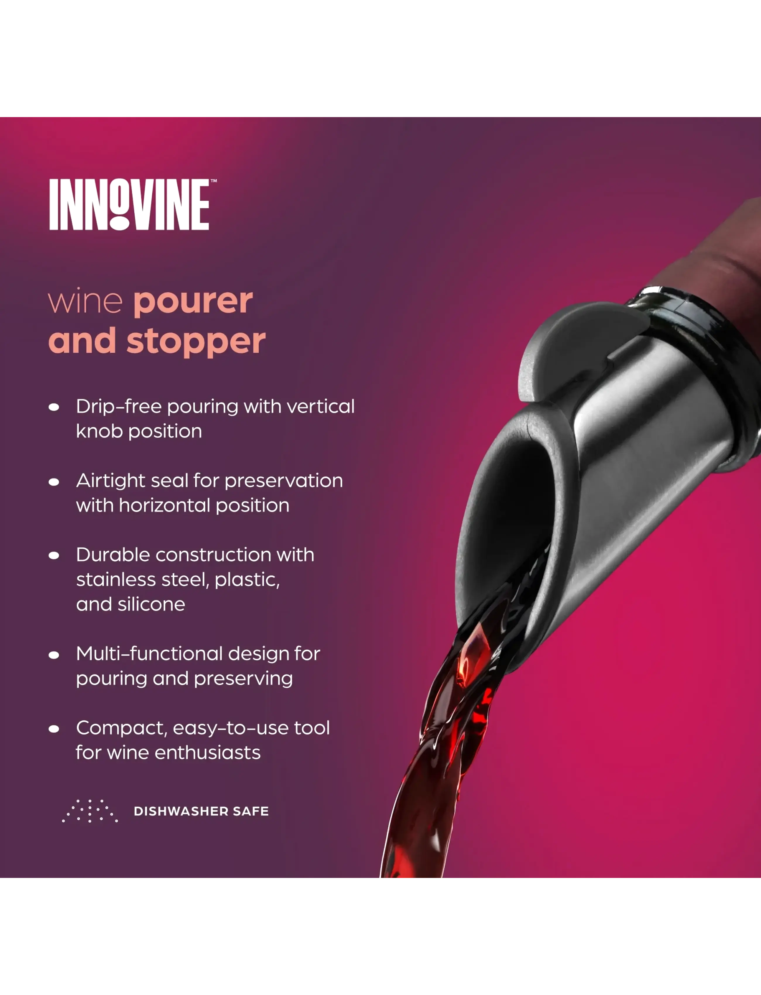 Innovine - Wine Pourer and Stopper in Graphite by Innovine™ - flasköppnare & vinförslutare - black - 3