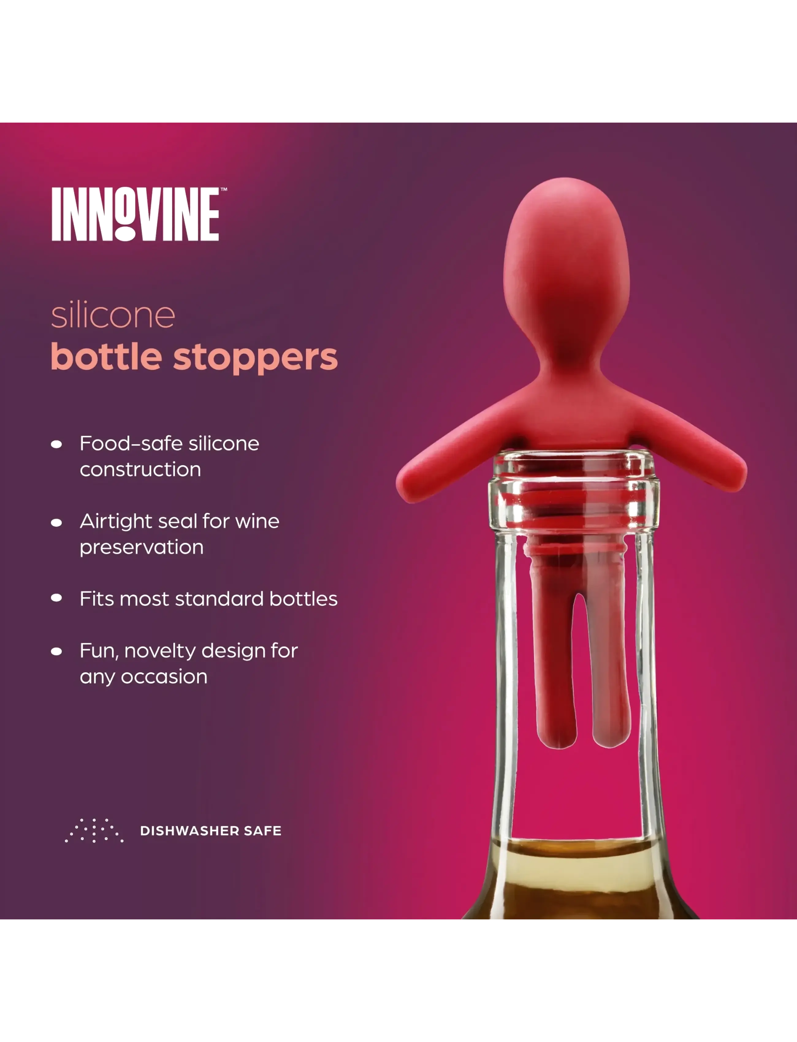 Innovine - Silicone Bottle Stoppers Set of 2 by Innovine™ - flasköppnare & vinförslutare - black/red - 3