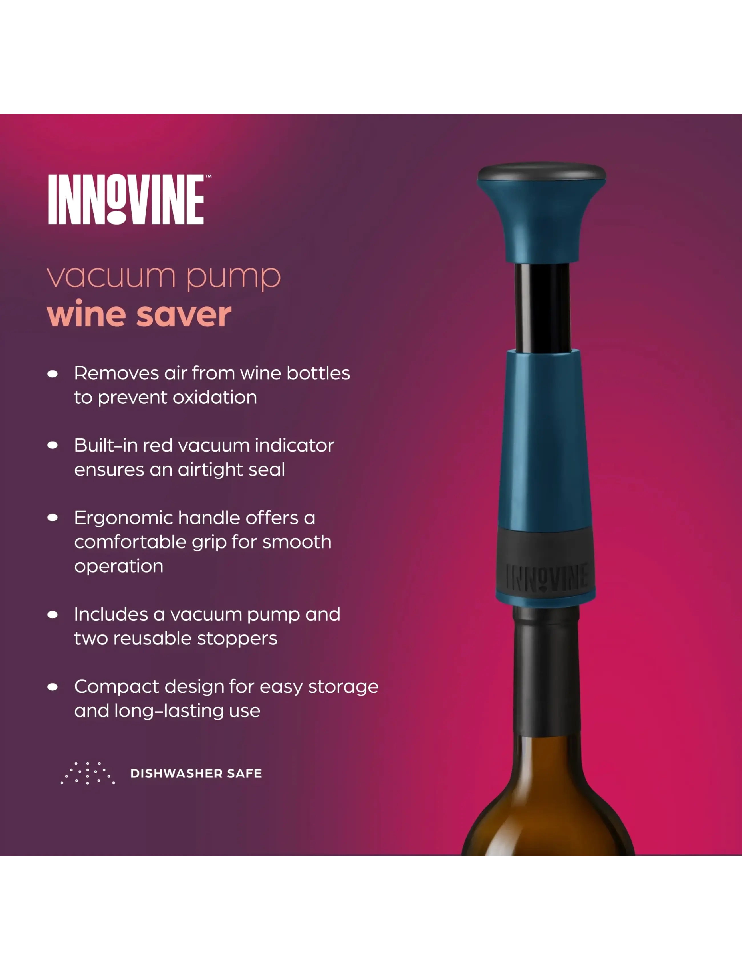 Innovine - Vacuum Pump Wine Saver in Deep Teal by Innovine™ - flasköppnare & vinförslutare - teal - 2