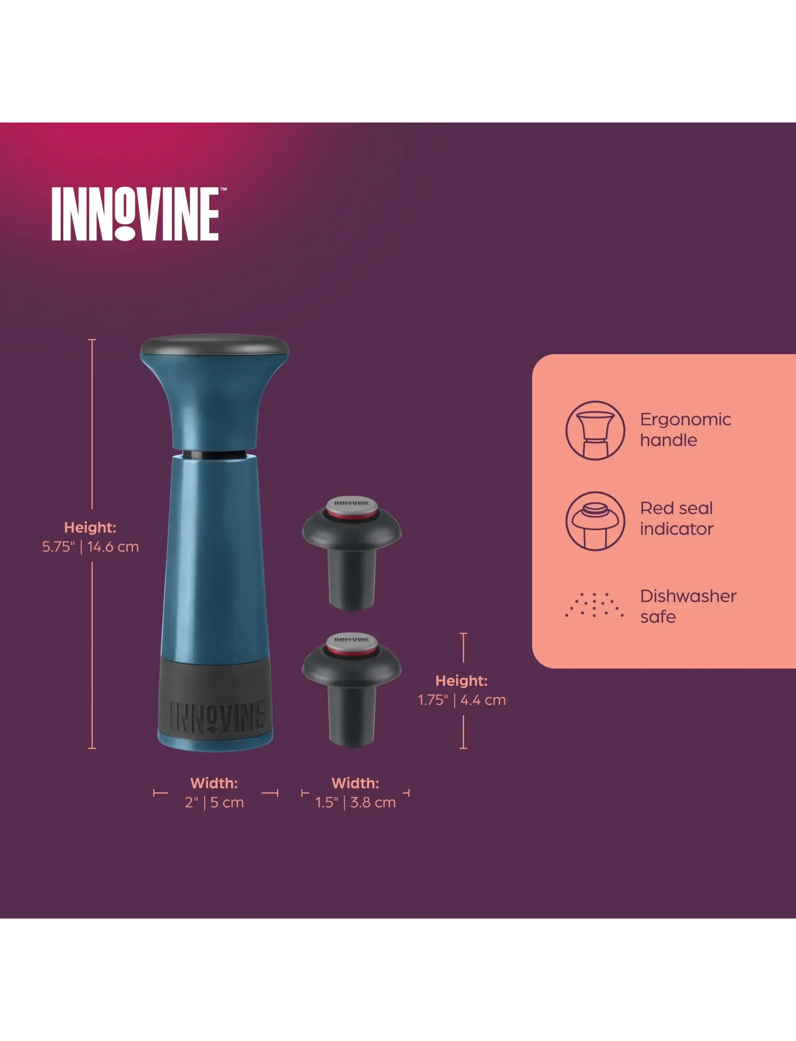 Innovine - Vacuum Pump Wine Saver in Deep Teal by Innovine™ - flasköppnare & vinförslutare - teal - 4