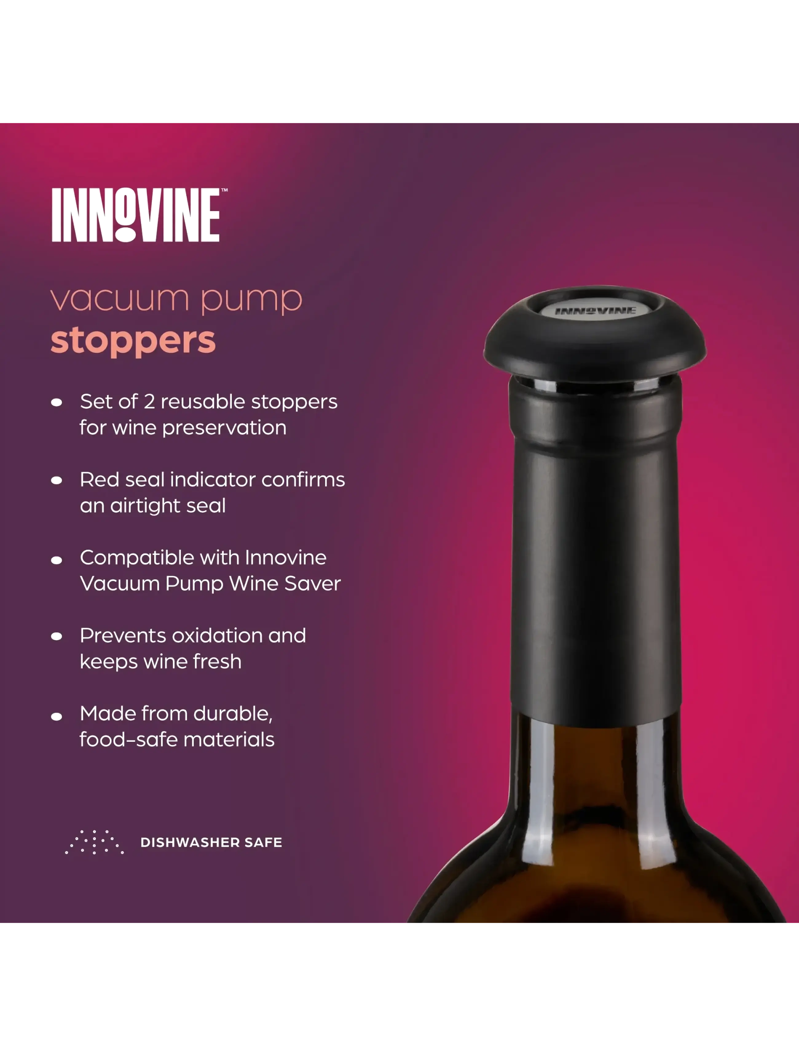 Innovine - Vacuum Pump Stoppers (set of 2) by Innovine™ - flasköppnare & vinförslutare - black - 3