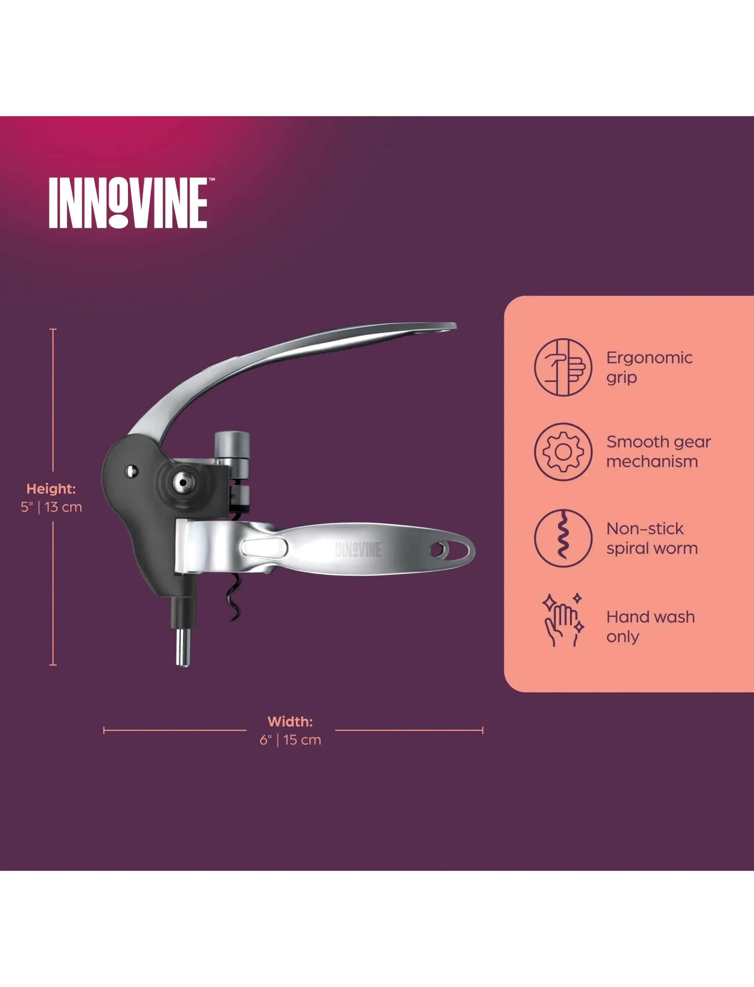 Innovine - Horizontal Lever Corkscrew by Innovine™ - bottle openers & wine stoppers - black - 3